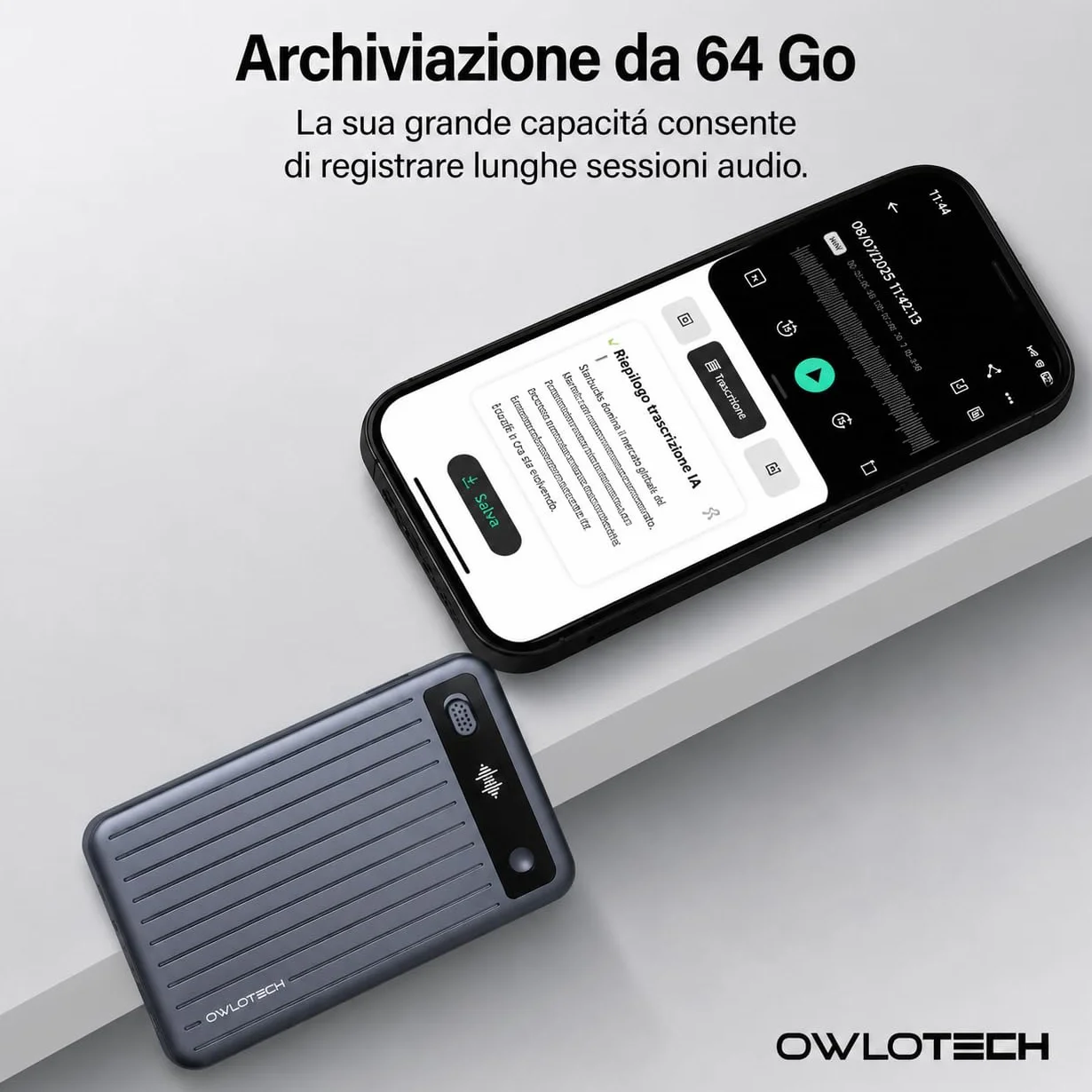 Grabadora de Voz Digital Magnus IA 64GB Transcripción Automática Traducción Mapas Mentales Bluetooth 85h Autonomía