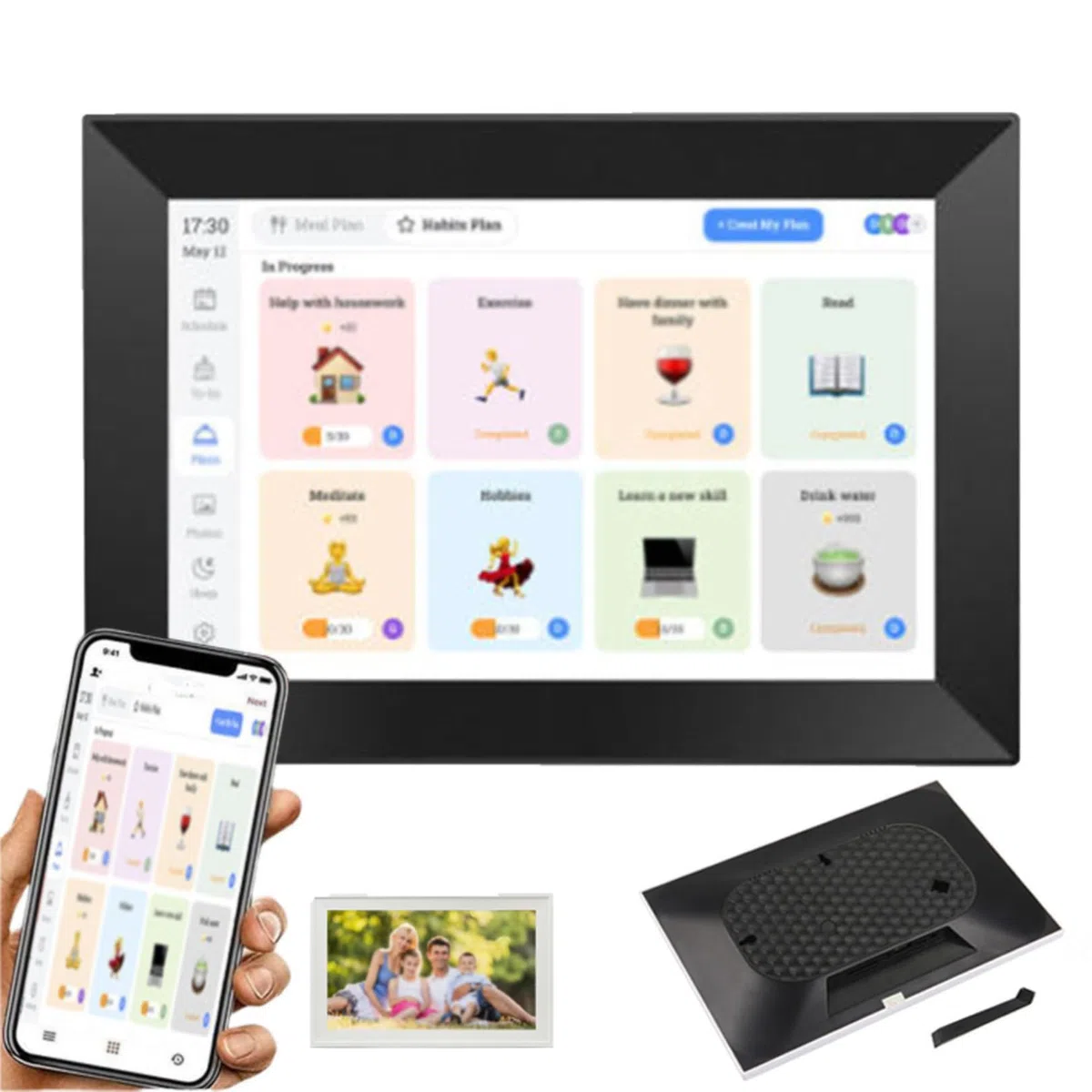 Calendario digital inteligente con pantalla táctil, conectividad WiFi para organización y programación del hogar