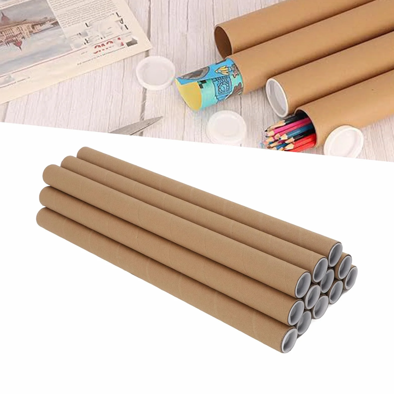 Luqeeg 12 Pack Tubos de Correo con Tapas, Tubo de Cartel de Papel Kraft, Cartón para Envíos Pesados (3,4 x 51 cm)