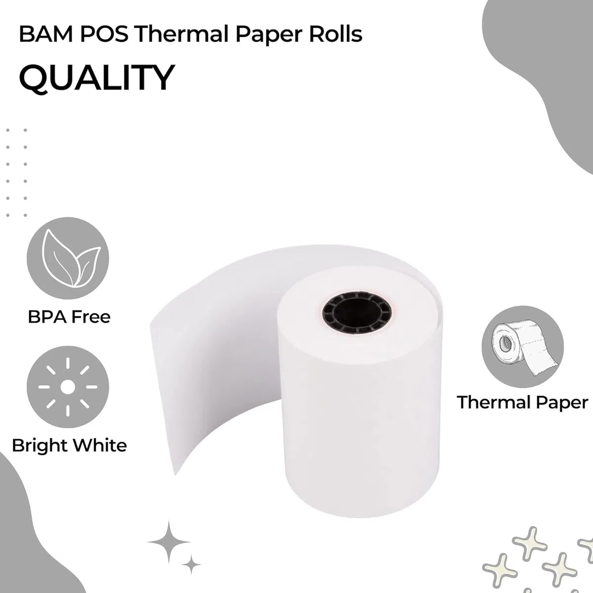 BAM POS - Rollos de papel térmico (50 unidades, 8,9 x 230 m), color blanco