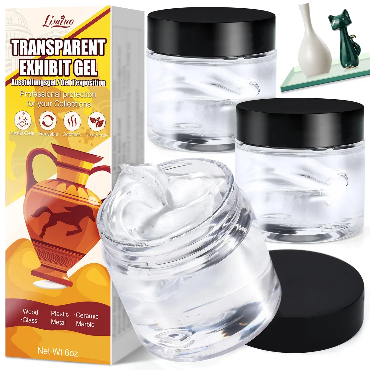 Gel de exhibición para museo, 170 g, cera transparente extraíble para colecciones de museos, sin residuos y reutilizable, ideal para antigüedades fijas, vidrio, cerámica y figuras de personajes para