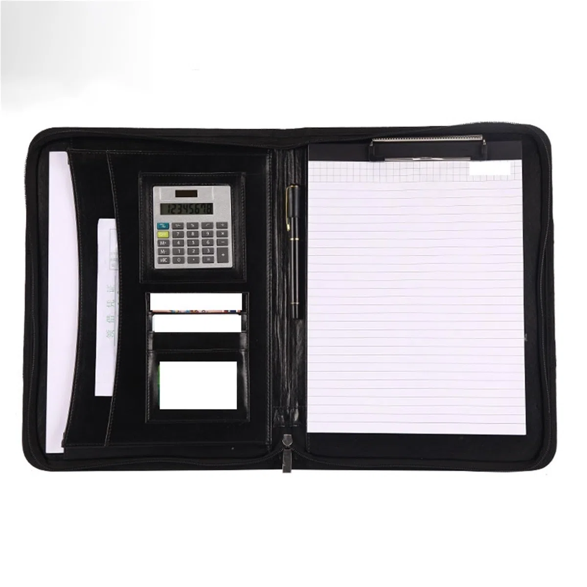 Carpeta De Documentos De Cuero Carpeta multifuncional A4 for conferencias, organizador de papelería empresarial, bolsa for documentos, carpetas archivos cuero for contratos, suministros oficina(Black)