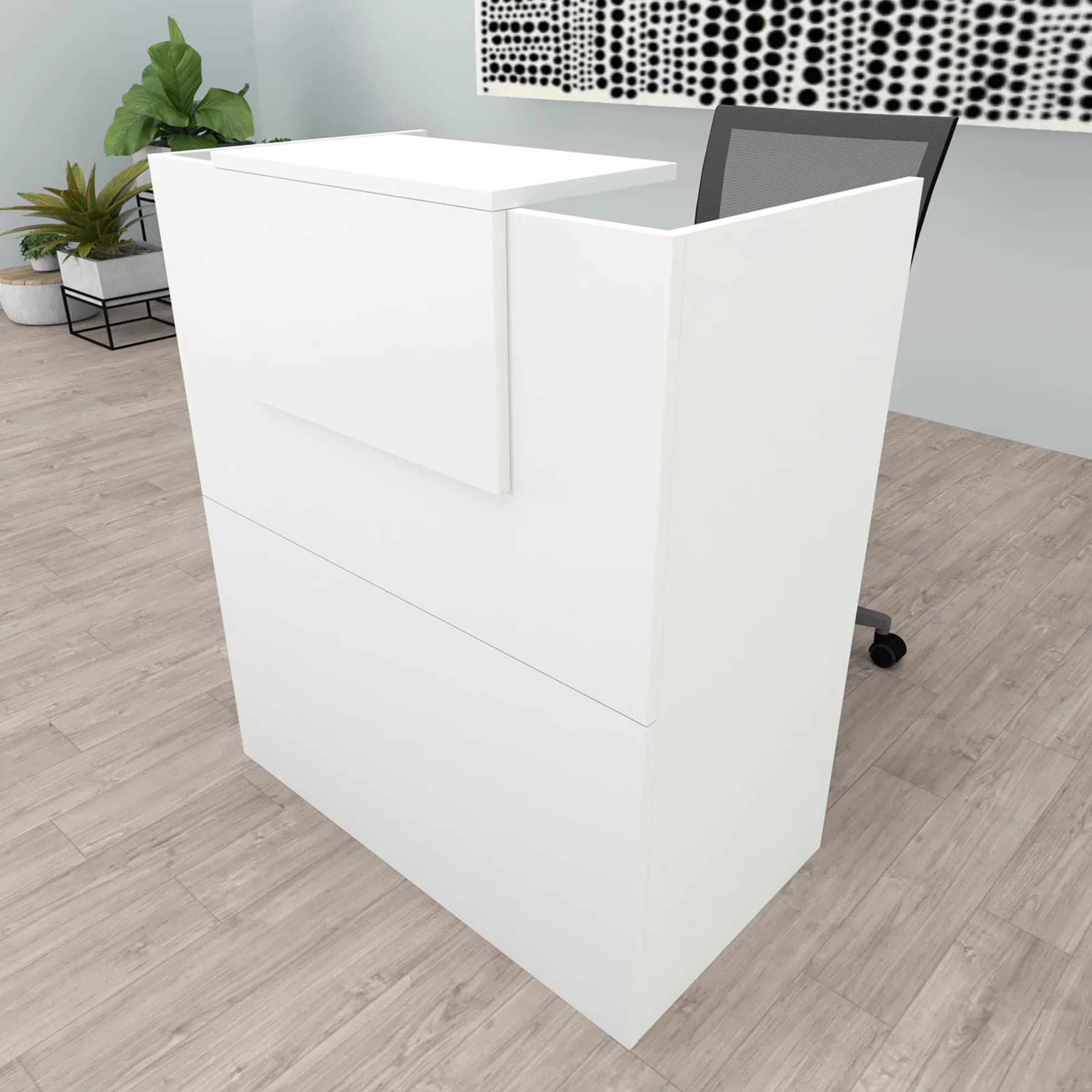 Henor Mostrador Oja. 80 x 50 x 107 cm. con Mesa Interior. Ideal para Recepción Atención Oficina Comercio Negocio Local Comercial. Blanco.