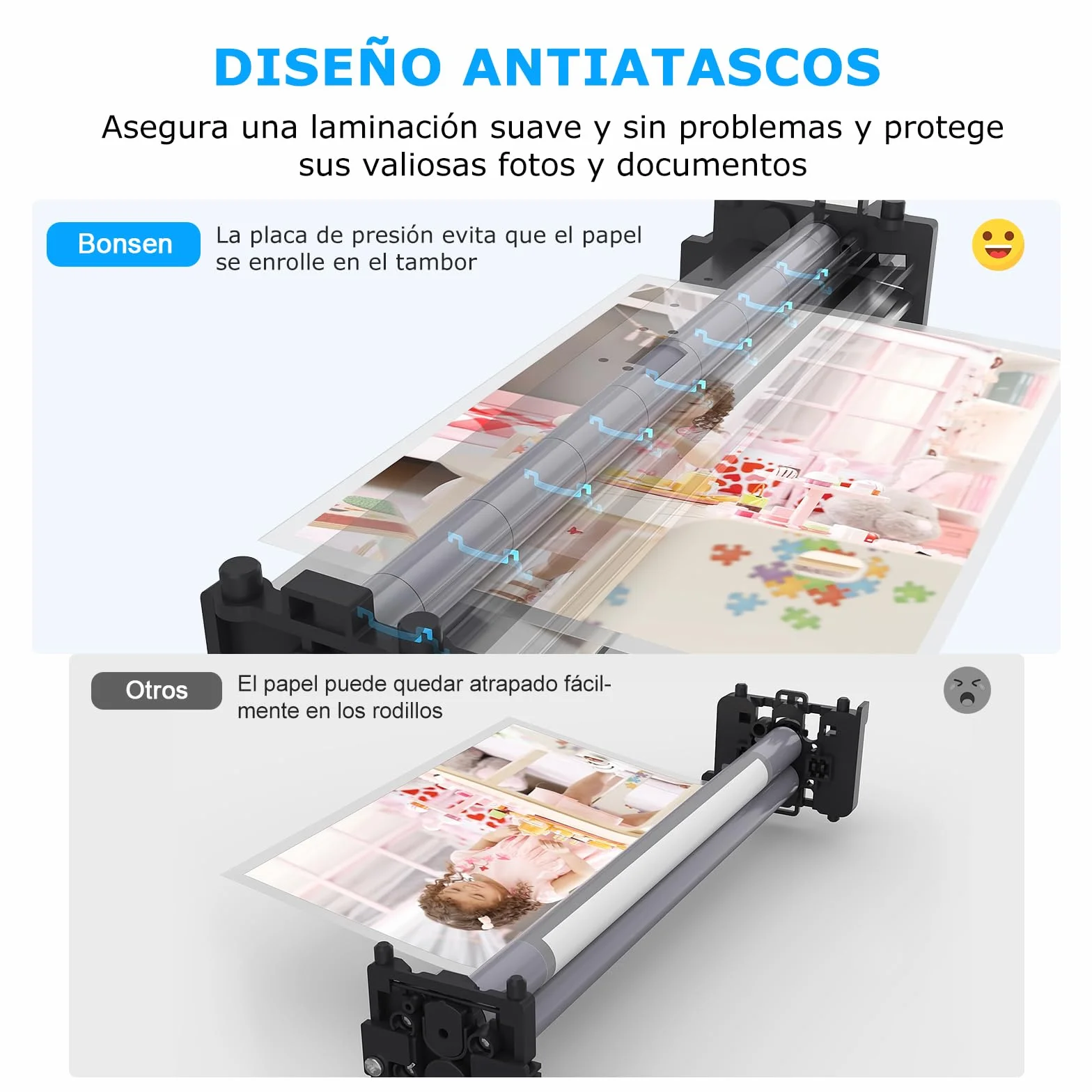 BONSEN Plastificadora A3 Anti-Atasco 100 Fundas Control Temperatura NTC Rápida L3402