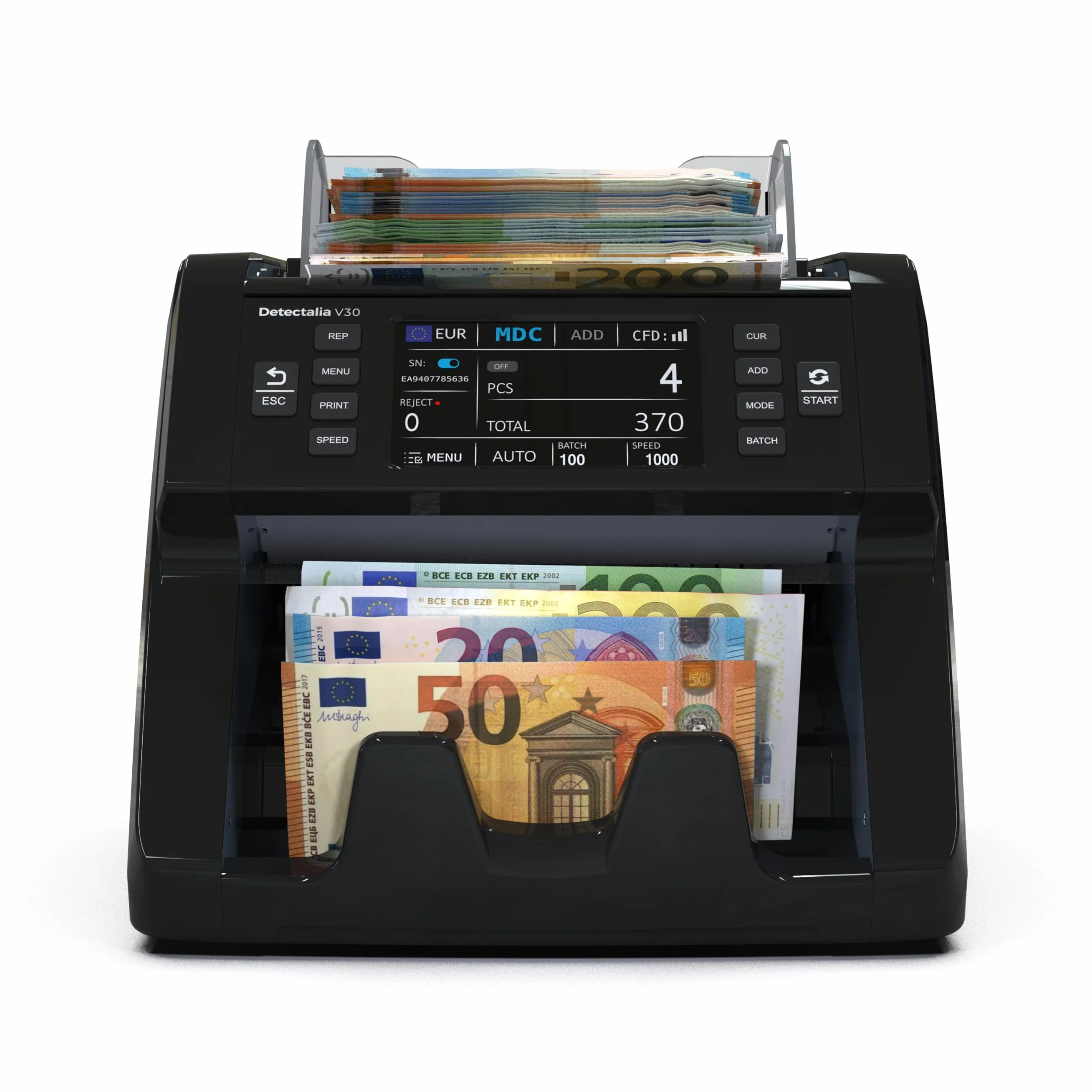 Detectalia V30 Contador de Billetes Detector Falsos Doble CIS Pantalla Táctil 4.5" Multidivisa 1200 Billetes/Minuto USB