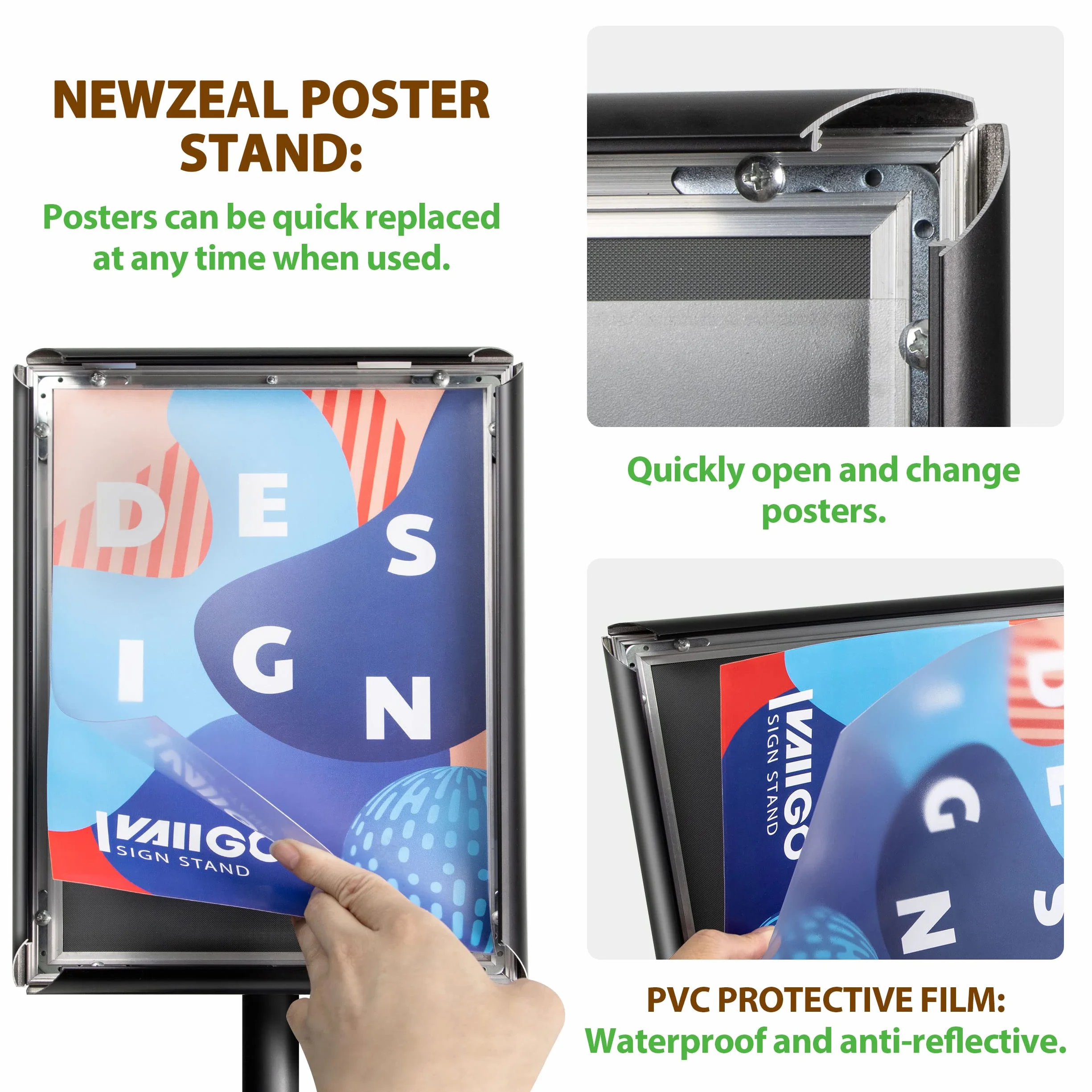NewZeal Soporte para cartel ajustable tamaño A4, soporte para cartel de pie resistente, soporte para anuncios, soporte para carteles para bodas/espectáculos/exhibiciones/publicidad, negro
