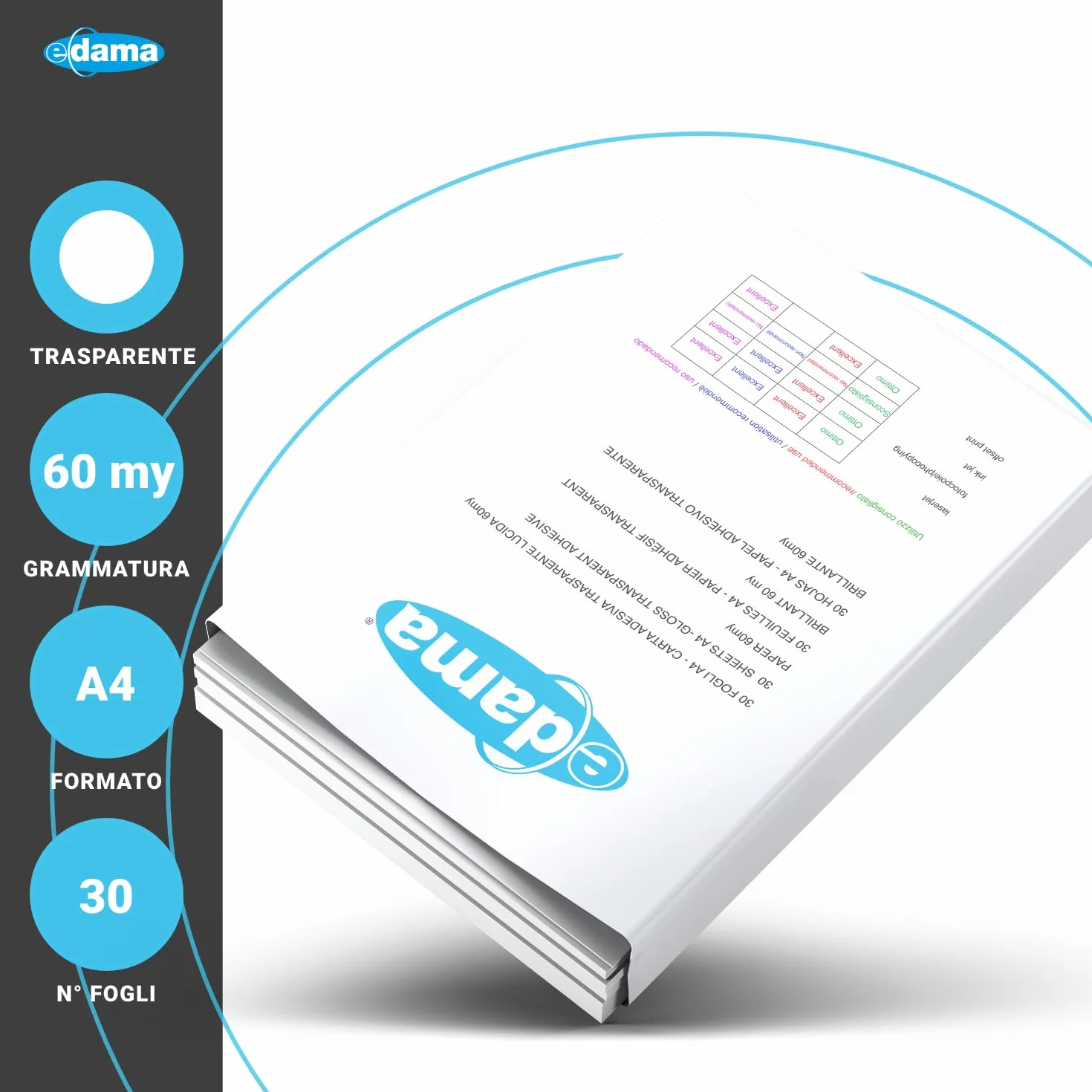 Papel adhesivo transparente. impresión láser 30 hojas a4