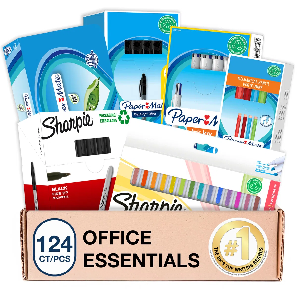 Sharpie Paper Mate Set de bolígrafos, rotuladores, subrayadores y mas | Suministros de papelería | Incluye rotuladores permanentes, portaminas y cinta correctora | 124 unidades