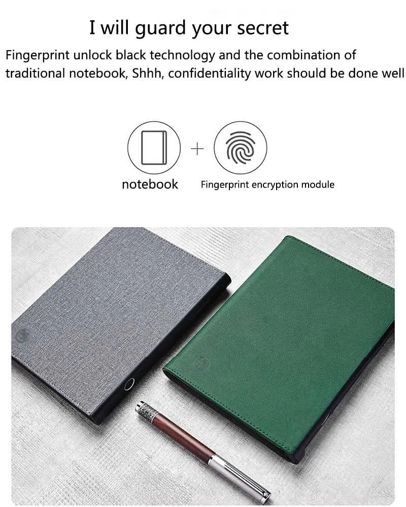 Cuaderno inteligente con desbloqueo de huellas dactilares: Diario personal con cerradura electrónica, incluye ranura para tarjetas, perfecto para la planificación de agendaVert