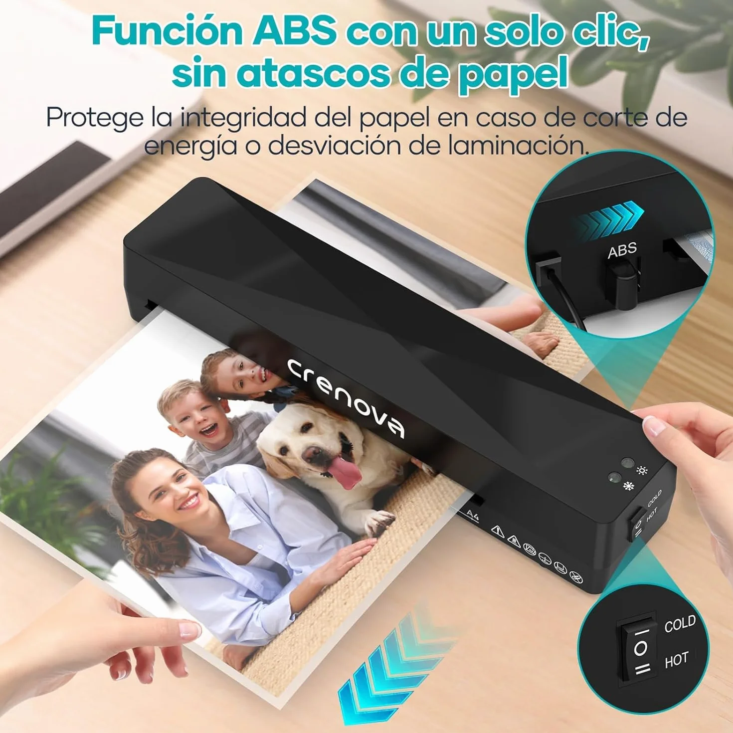 Crenova Plastificadora con Guillotina, Modo Frío y Caliente, Laminadora 11 fundas, Negro