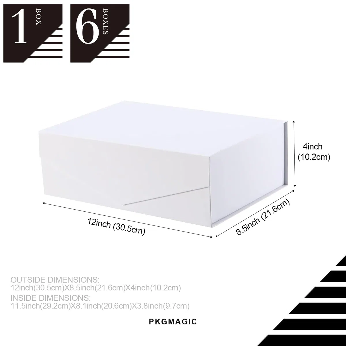 PKGMAGIC 6 cajas regalo 29,2 x 20,6 x 9,65 cm, cajas de propuesta de dama de honor, cajas plegables rectángulo con tapa magnética para embalaje de regalo (blanco)