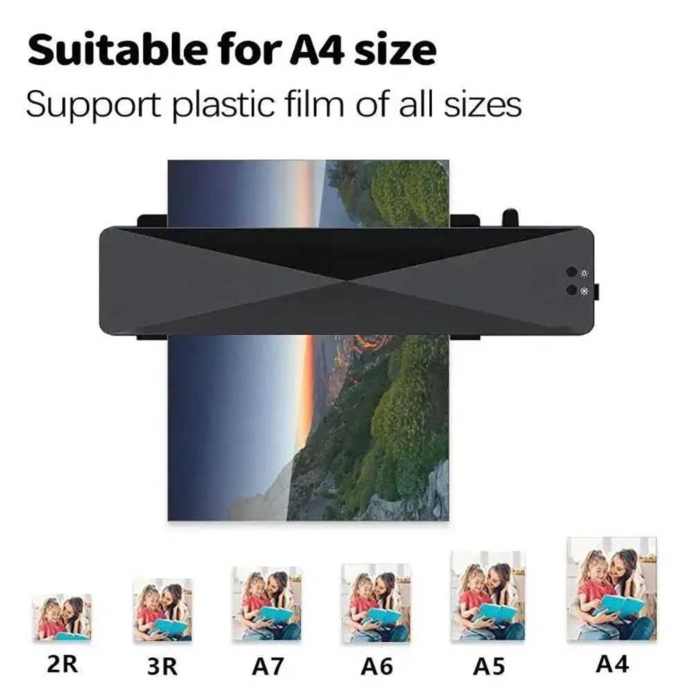 Plastificadora de documentos Máquina Laminadora A4/A5/A6, ABS, protección trasera, temperatura constante inteligente, rollo de película para laminado, para oficina, escuela y uso comercial.
