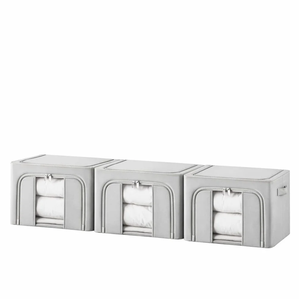 Cajas de Almacenamiento con Cremallera y Ventana Pack 3 Unidades Impermeable Metálica Plegables Gris claro 24L