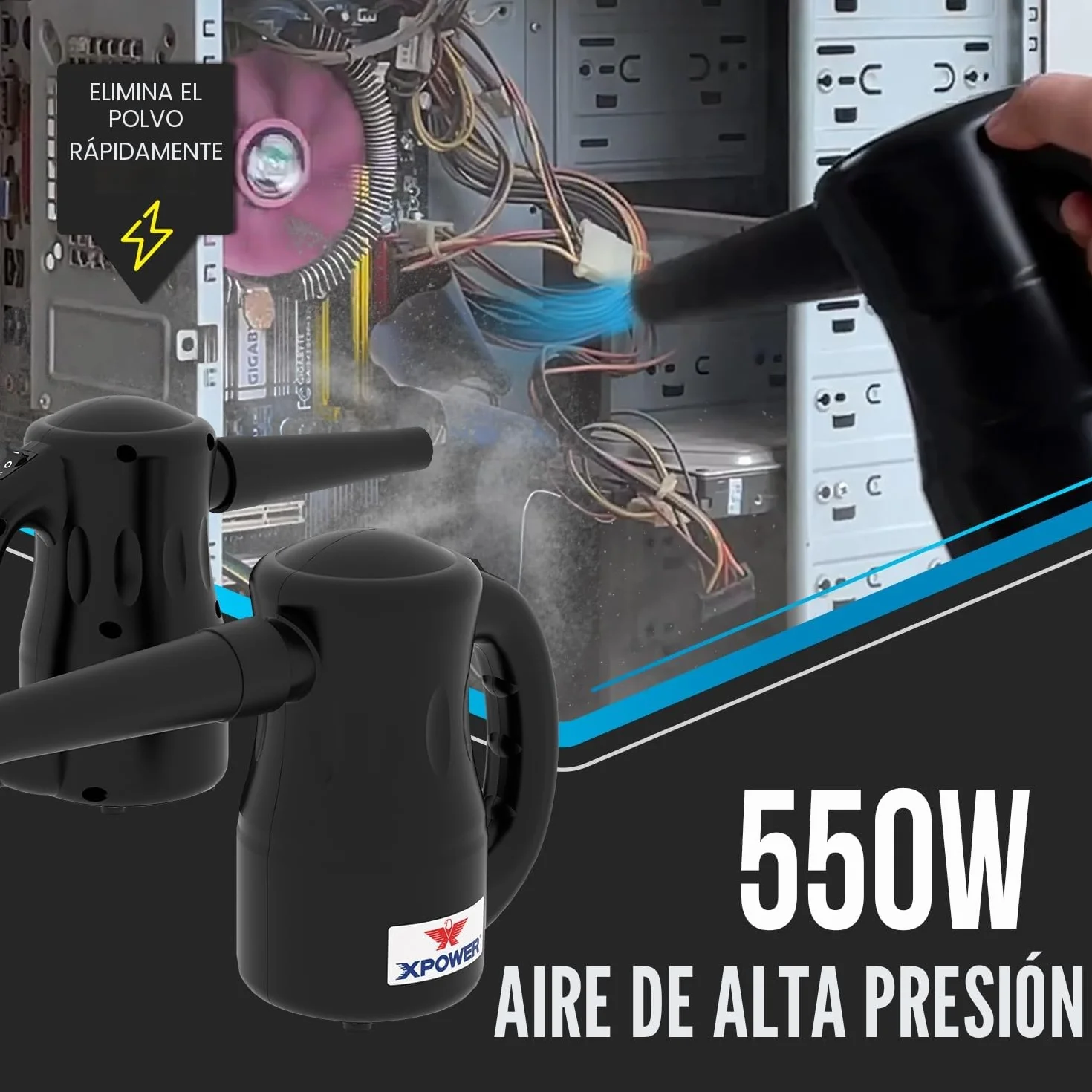 XPOWER Electric Air Duster for Dusting Drying Inflating Blowing Car Detailing Computer Leaf Blowing (Negro, A-2)