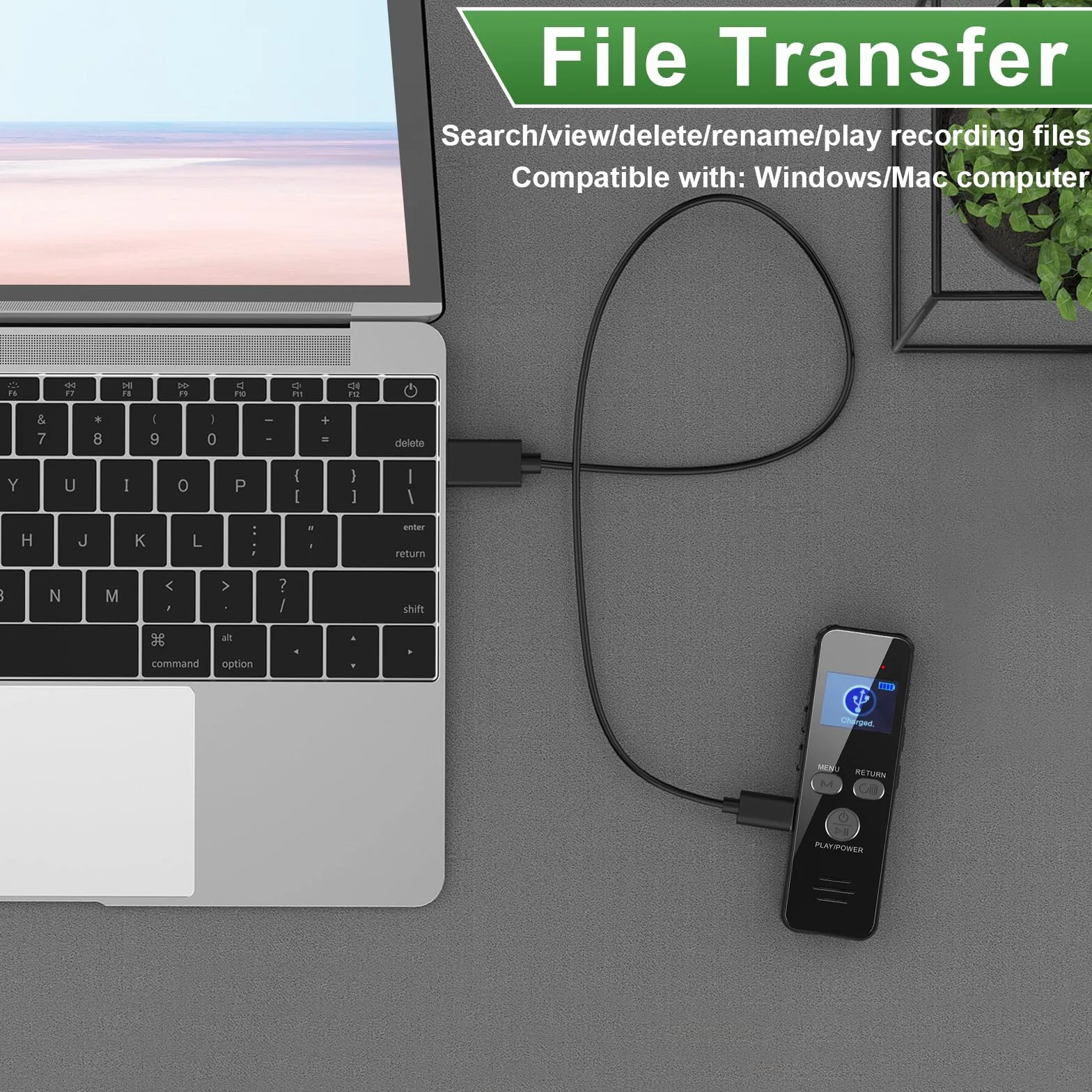 60Horas Grabadora de Voz, 64GB Carcasa Metálica Grabadora de Audio Activada por Voz con Contraseña, USB C, para Conferencias Reunión Clase Entrevistas