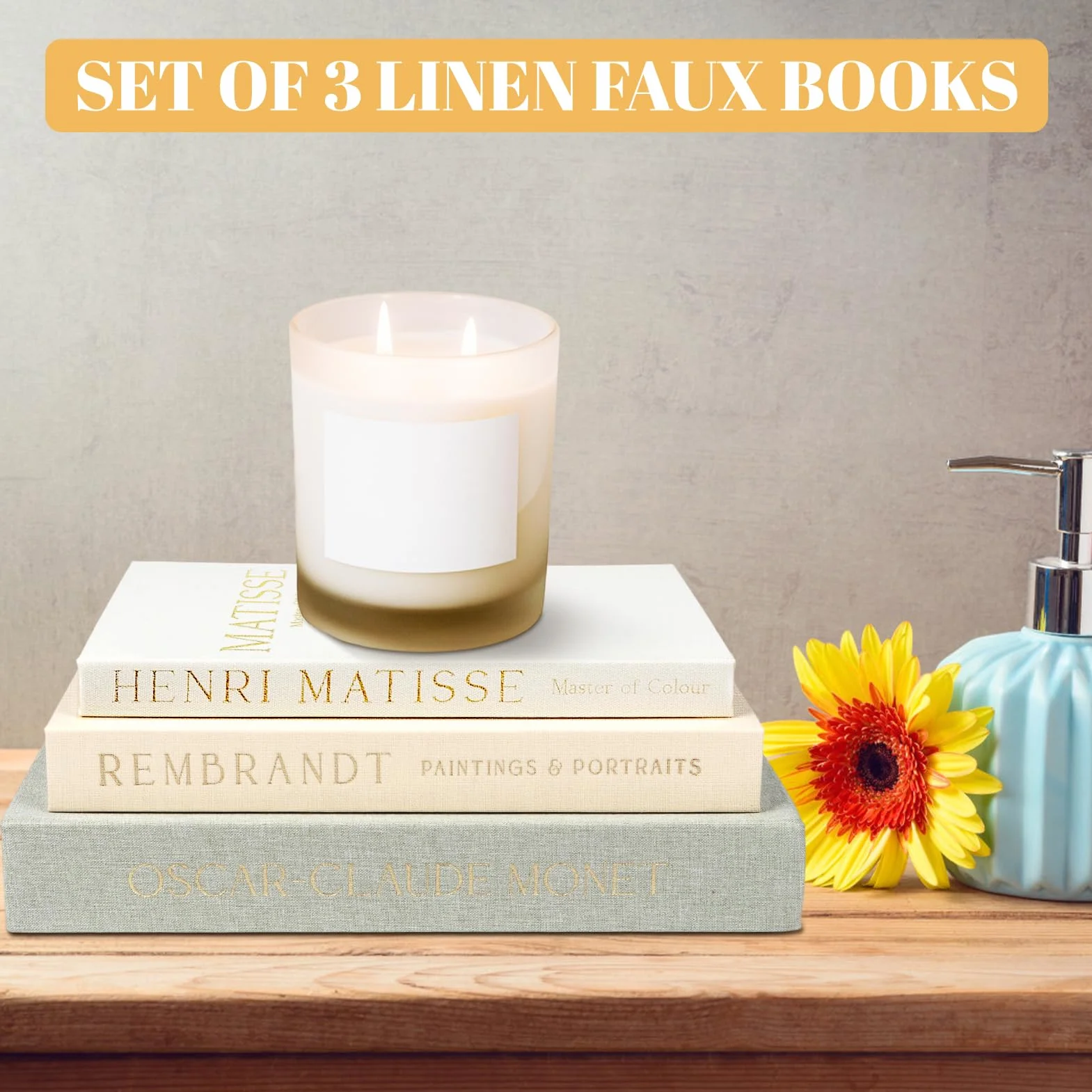 Conjunto de 3 Libros Decorativos Falsos, Caja de Almacenamiento de Lino para Estantería y Decoración del Hogar