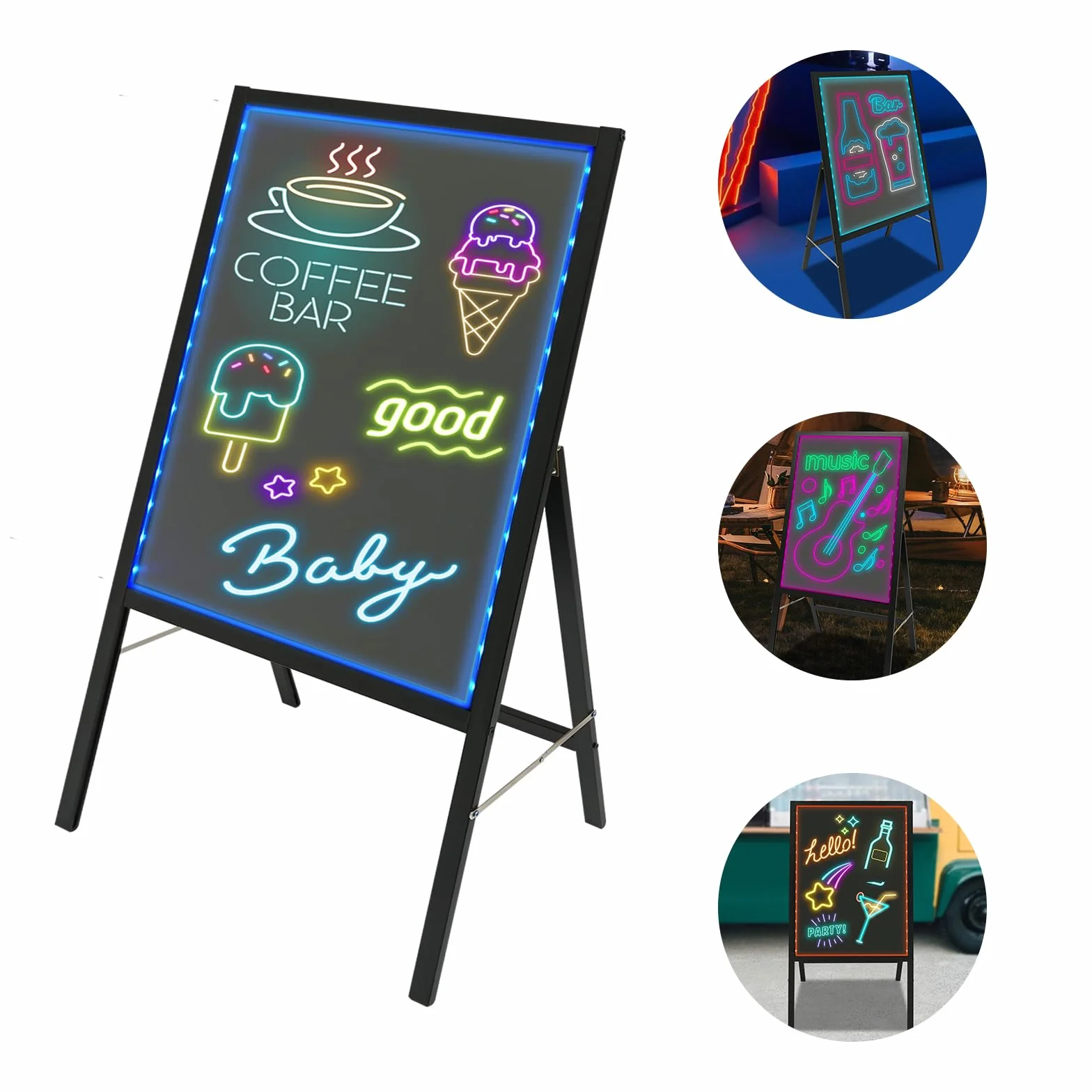 Panel de visualización LED, pantalla de menú vertical, 8 marcadores fluorescentes 11 modos de parpadeo adecuado para hogares, bodas, restaurantes, hoteles de 50 x 70 cm