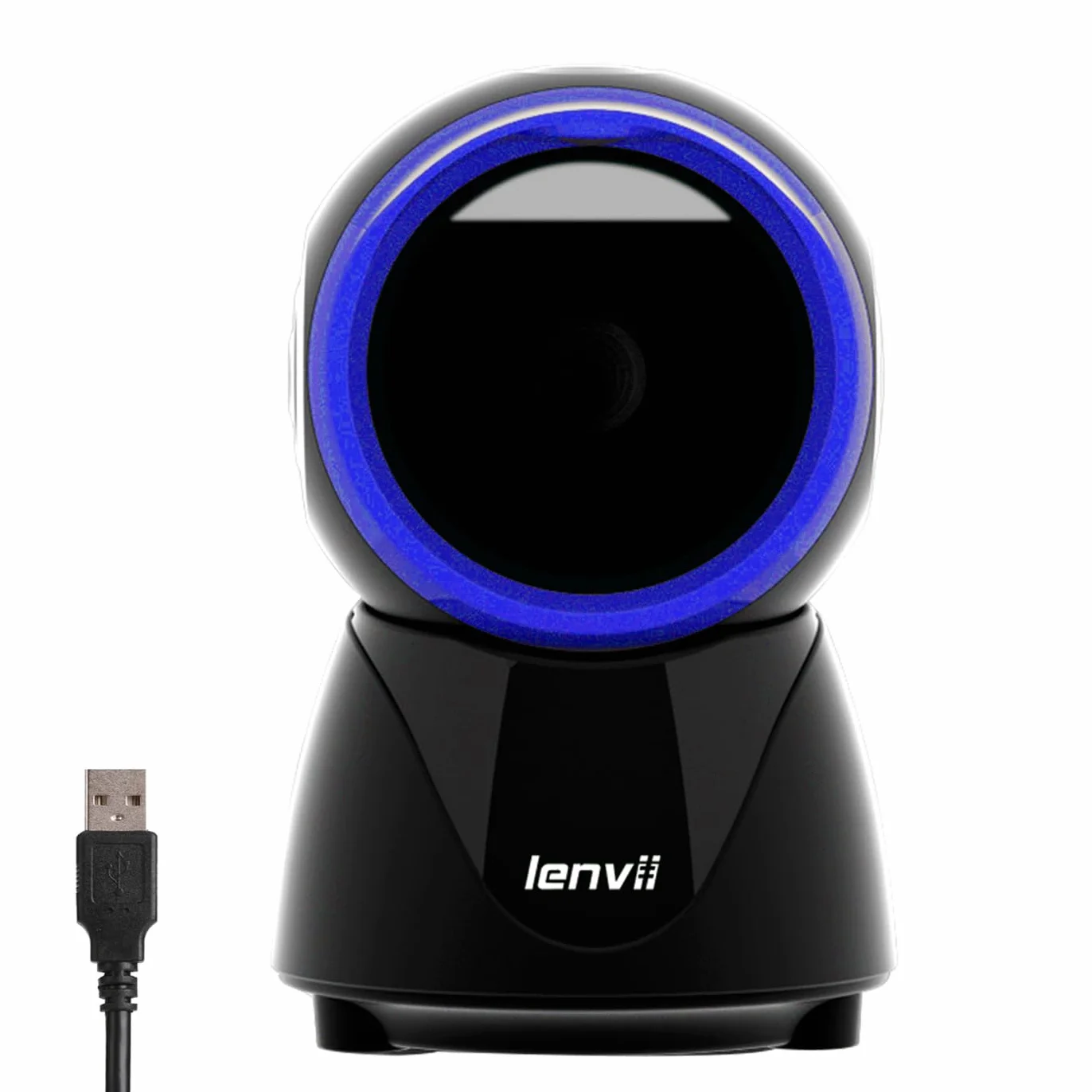 LENVII Escáner Omnidireccional de Códigos de Barras y QR de Escritorio - Manos Libres, 1D/2D, Con Cable USB - Compatible Con Windows, Mac, OS, Linux PC