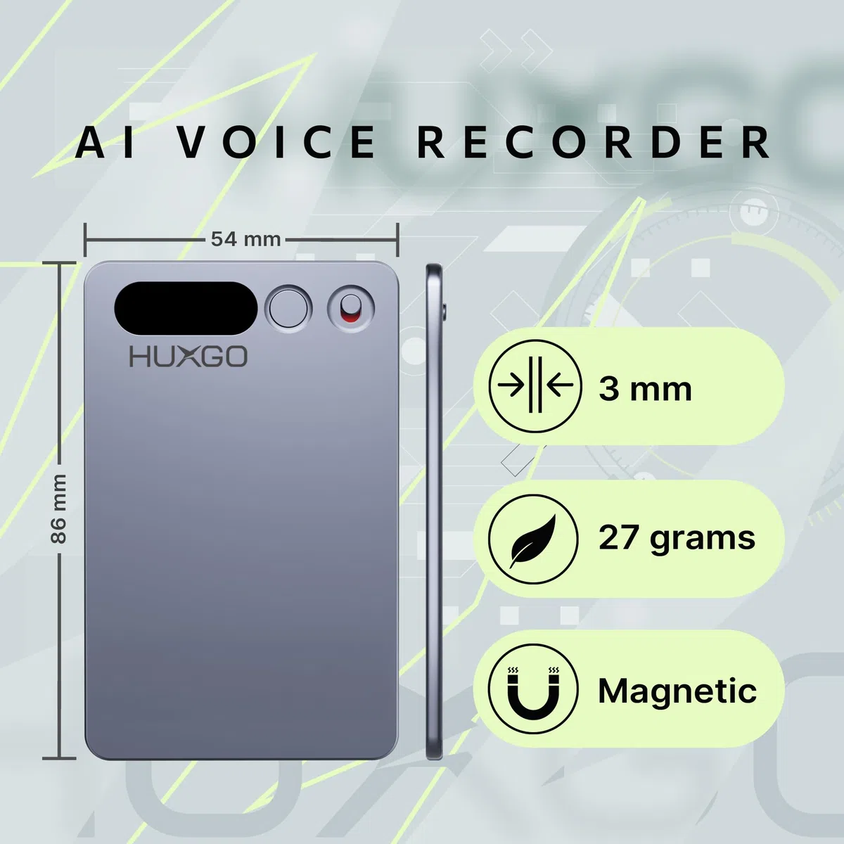 Grabadora de Voz AI - Mini grabadora de Audio Digital 64GB | Batería 35h, transcripción IA por App, Grabación One-Touch | para reuniones, entrevistas y Clases