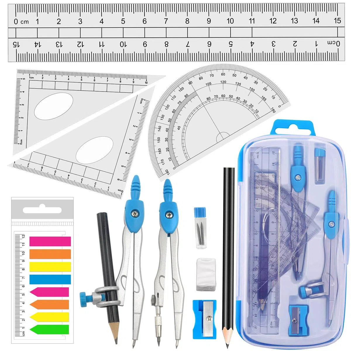 Akuoly Set de Geometría Compases Matemáticas para estudiantes con transportador Math Geometry Kit