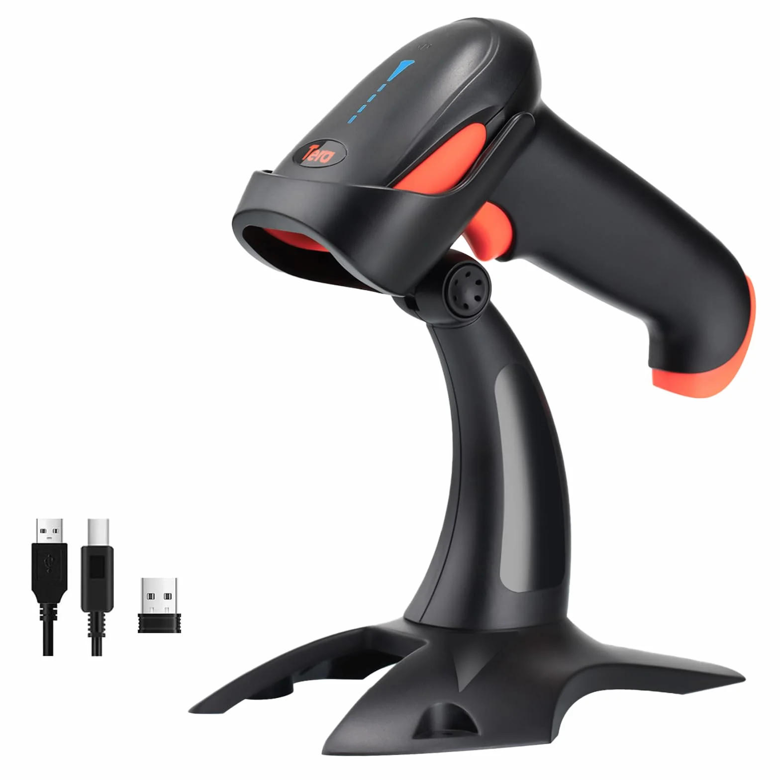 Tera Pro Escáner de Código de Barras Inalámbrico Lector de Código Barras Omnidireccional Bluetooth USB 1D 2D QR Digital Compacto, HW0002 Naranja