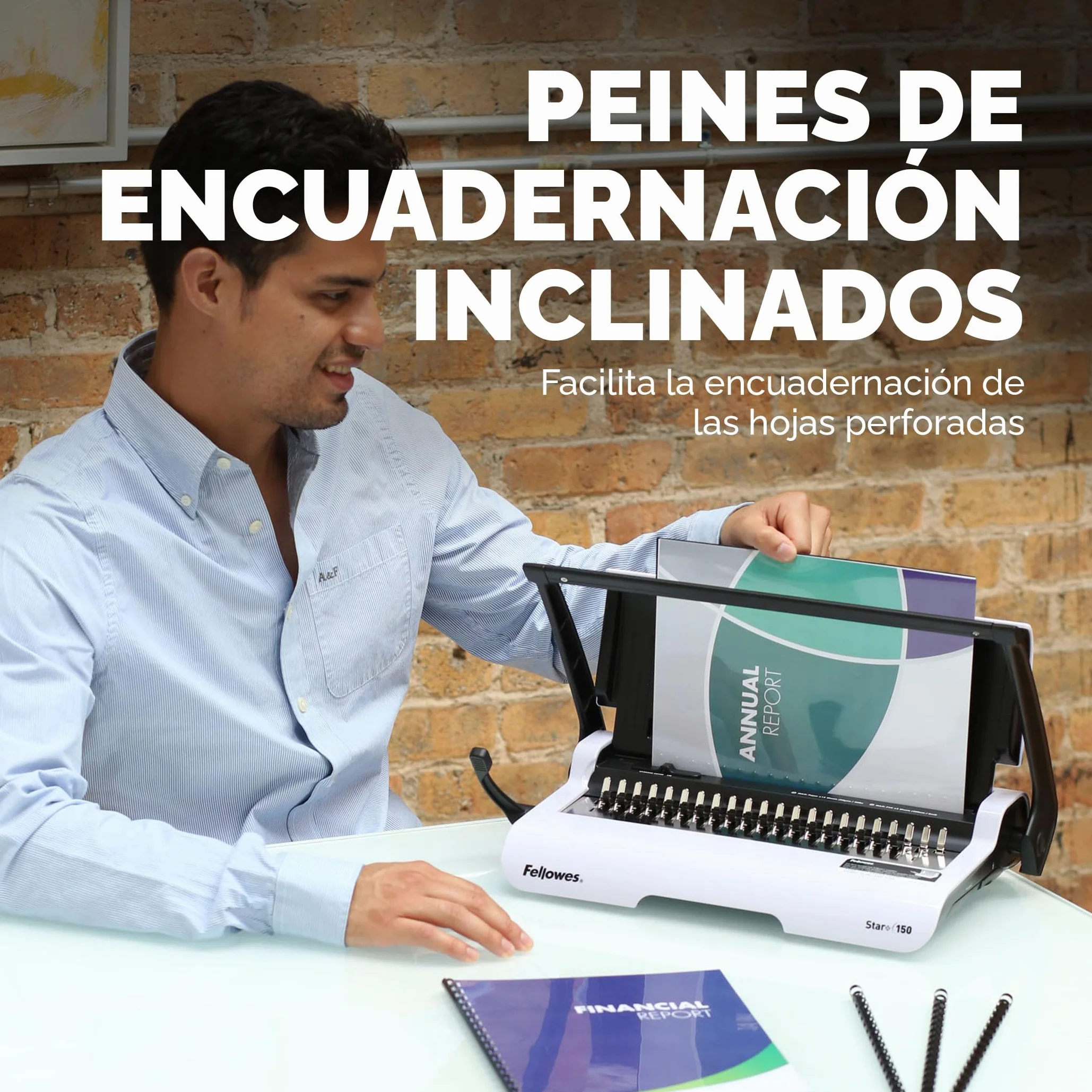 Fellowes Star+ encuadernadora con almacenamiento – perfora hasta 15 hojas A4 – encuadernadora manual de canutillo plástico – encuaderna hasta 150 hojas – ideal hogar o pequeña oficina