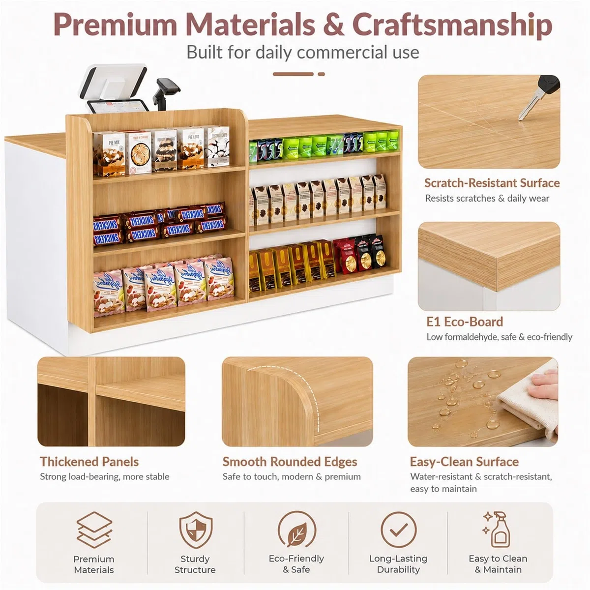 Mostrador de Recepción con Estantes y Almacenaje, Mostrador Caja para Tienda, Salón, Boutique, Librería, Comercio y Recepción Moderna Pro Comercial(White+Orange Right,80cm/31.5")