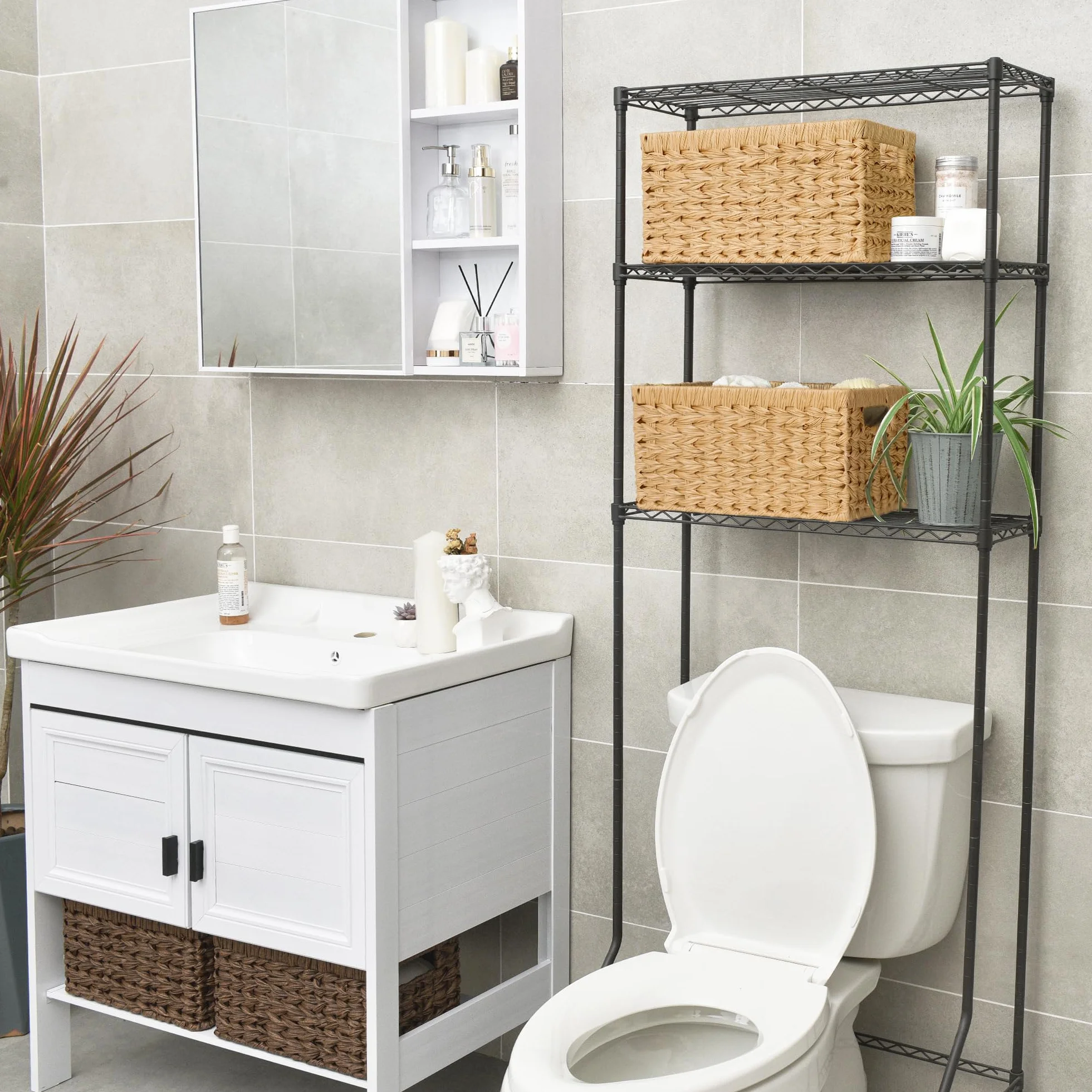 GRANNY SAYS Cestas de almacenamiento de mimbre, cestas tejidas para estantes, cestas de baño impermeables para organizar, cestas de mimbre con asas, naturaleza, paquete de 2
