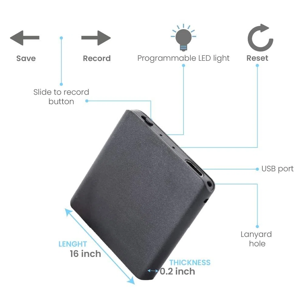 Mini Grabadora de Activación Vocal 16 GB - 188 horas de capacidad - Conector MicroUSB y USB - Batería de 26 horas - Grabadora de sonido fácil de usar por Acto Digital