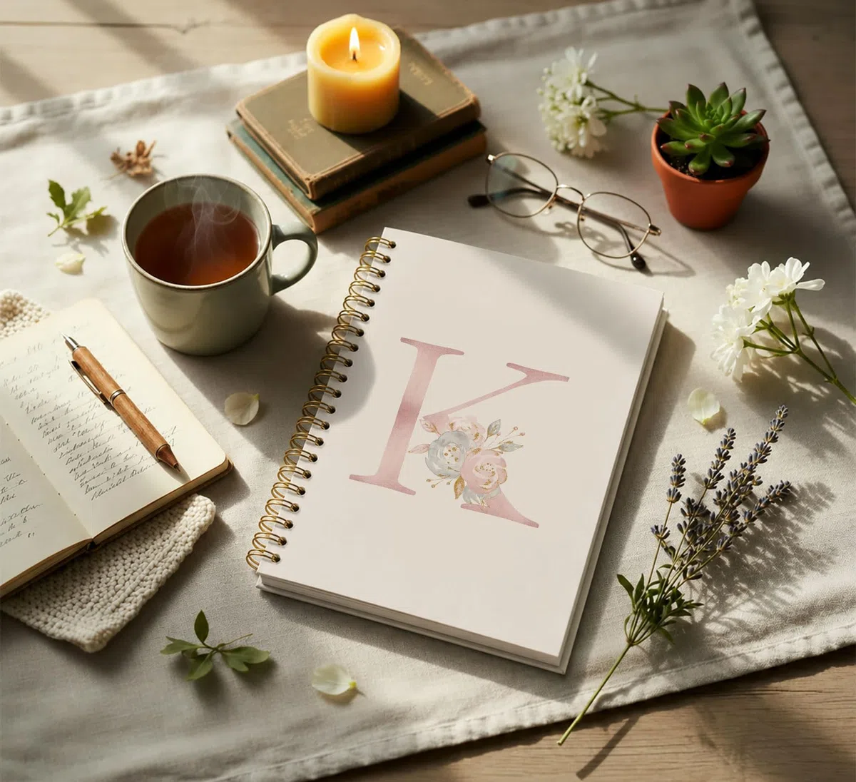 KDHTY Coquette - Cuaderno con espiral personalizado con inicial K, regalo de moda rosa para adolescentes, cuaderno monogramado para mujeres, adolescentes, niñas, cuaderno de espiral de tapa dura con