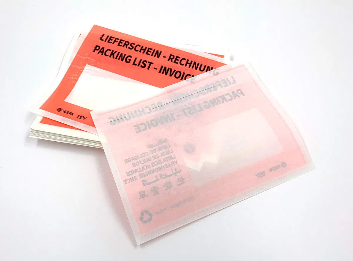 Sobres rojos de papel de pergamino portadocumentos, para facturas de envío, recibos de entrega, devoluciones & Co - 250 unidades de fundas autoadhesivas - dimensiones 175 x 130mm