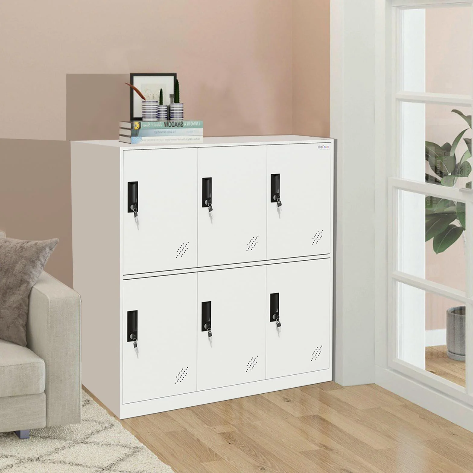 MECOLOR Taquilla de Almacenamiento de Metal con Cerradura, Blanco (6D)