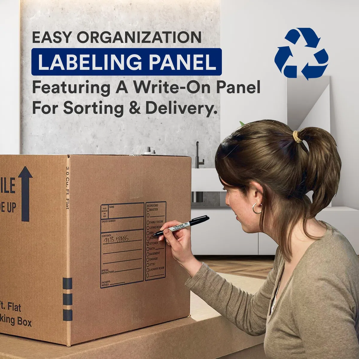 BOX USA Cajas grandes de lujo para mudanza (paquete de 6), panel de escritura, advertencia frágil y flechas laterales de papel kraft