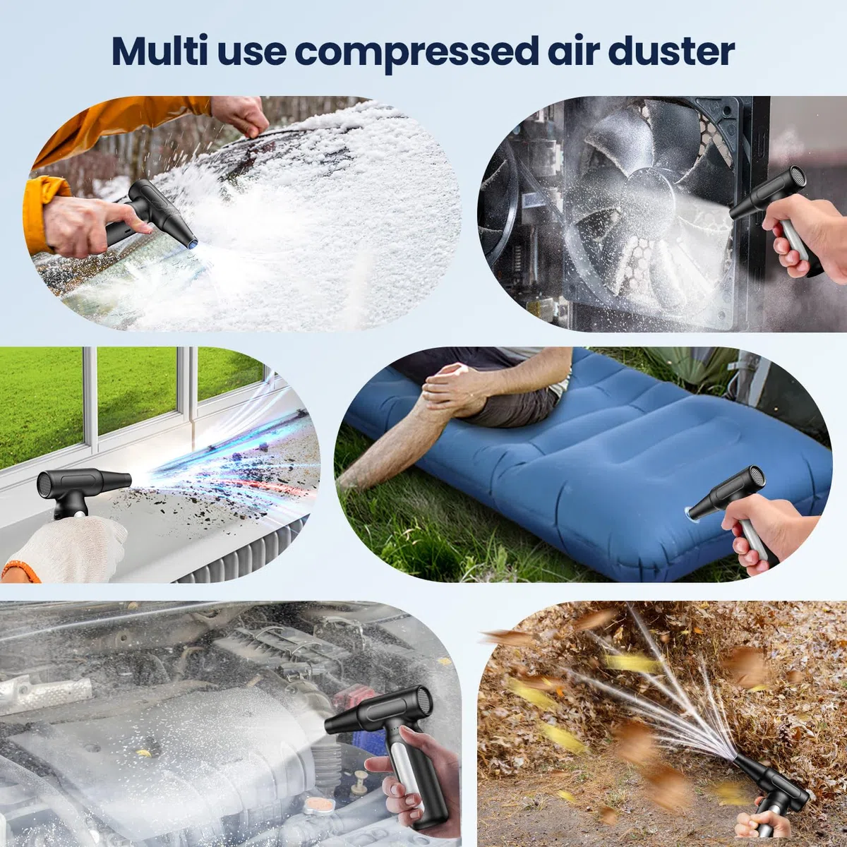 Plumero de aire comprimido, 200000 rpm, inalámbrico, eléctrico, recargable, por USB, duradero, 3 engranajes, ajustable, para PC, teclado, exterior, casa y coche (plateado)