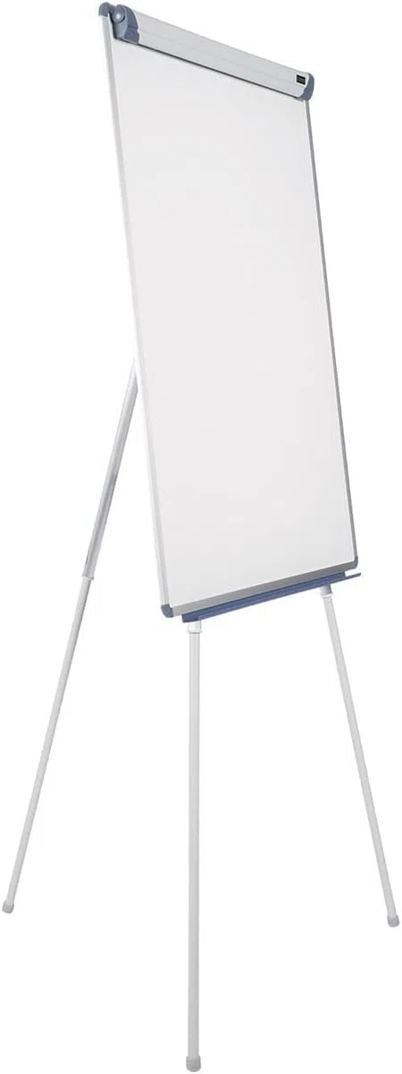 Bi-Joy Pizarra Blanca Magnética con Caballete Trípode, 70 x 100 cm, Marco Gris y azul, con Bandeja y Clip Ajustable para Bloques