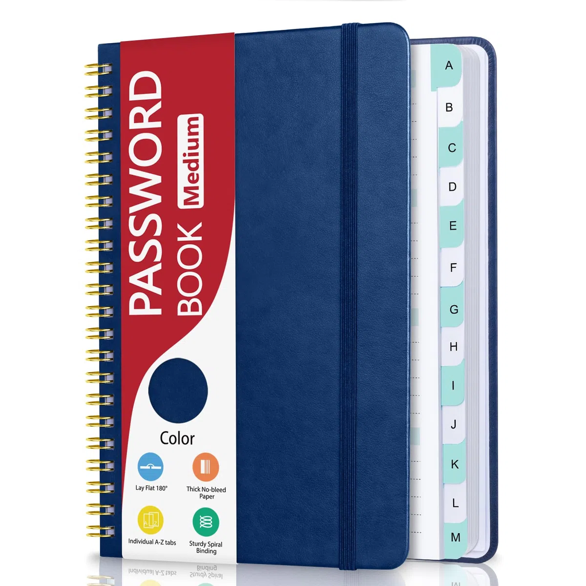 Homlive Cuaderno de contraseñas en espiral con pestañas alfabéticas individuales, libro de contraseñas de tapa dura para personas mayores, cuaderno de contraseñas para el hogar u oficina y inicio de