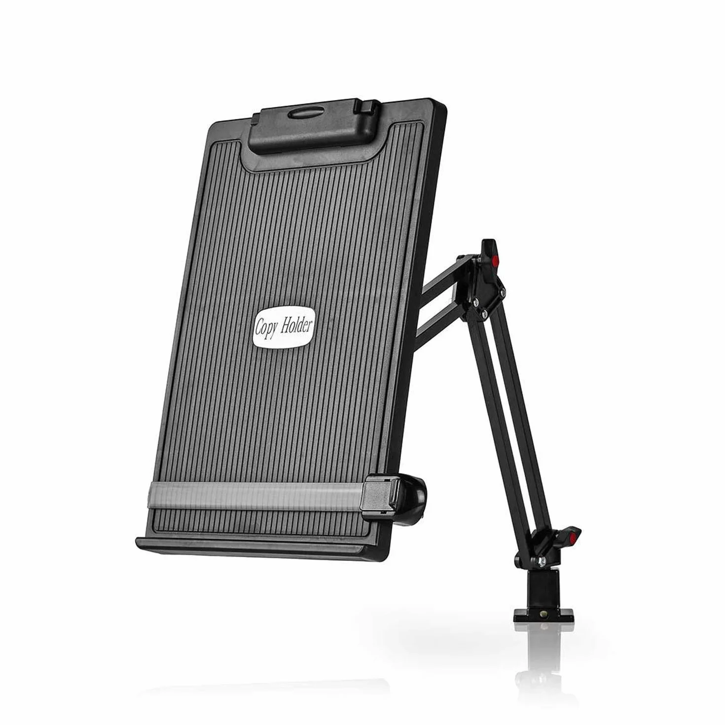 Ex-Pro Soporte ergonómico ajustable para copias de escritorio con guía de línea, soporte para documentos con brazo ajustable y clip, color negro y gris