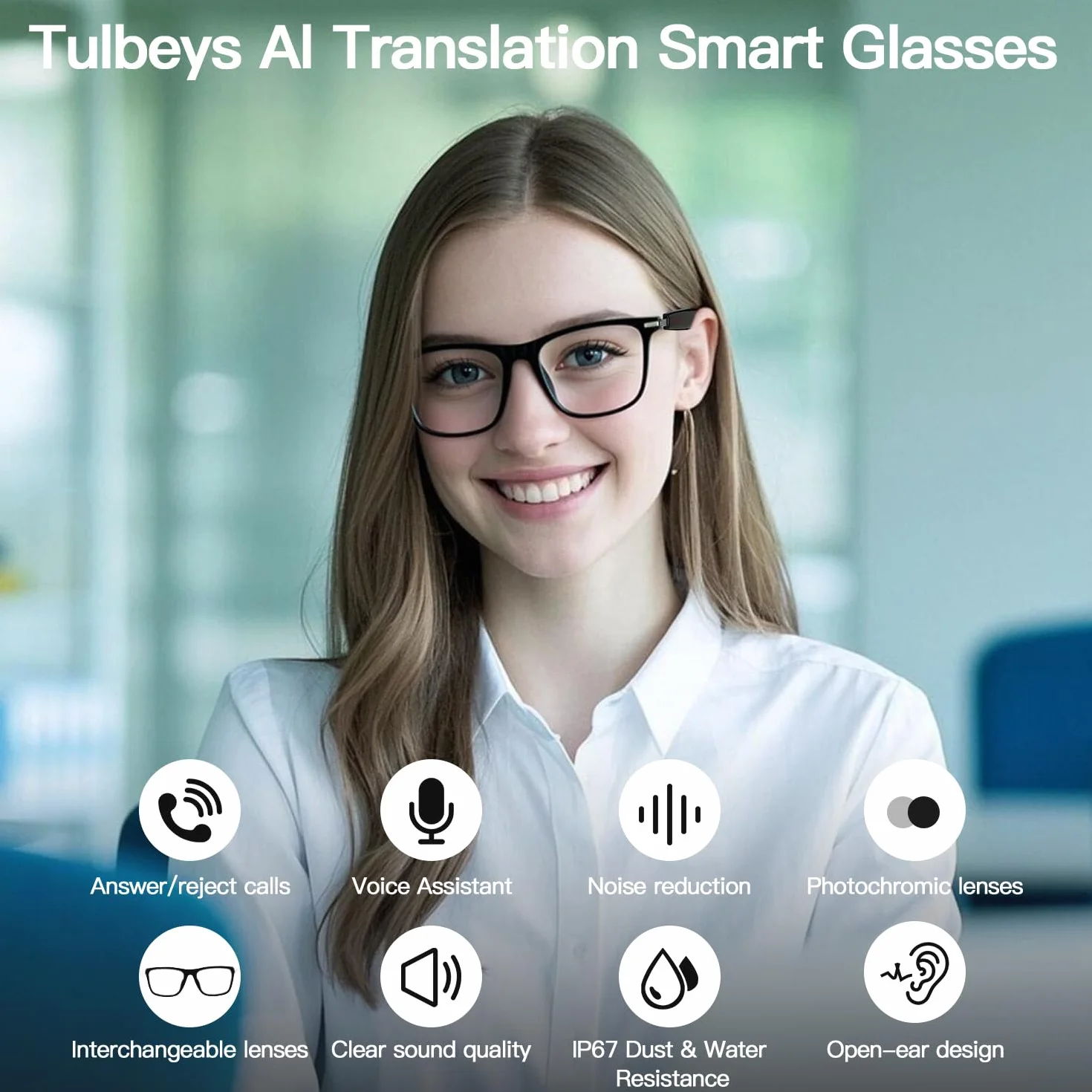 Gafas Inteligentes Bluetooth AI con más de 160 Idiomas, Lentes Que cambian de Color, Altavoz Integrado y Audio Claro - Gafas de traductor de Voz en Tiempo Real para Viajes, reuniones y Uso