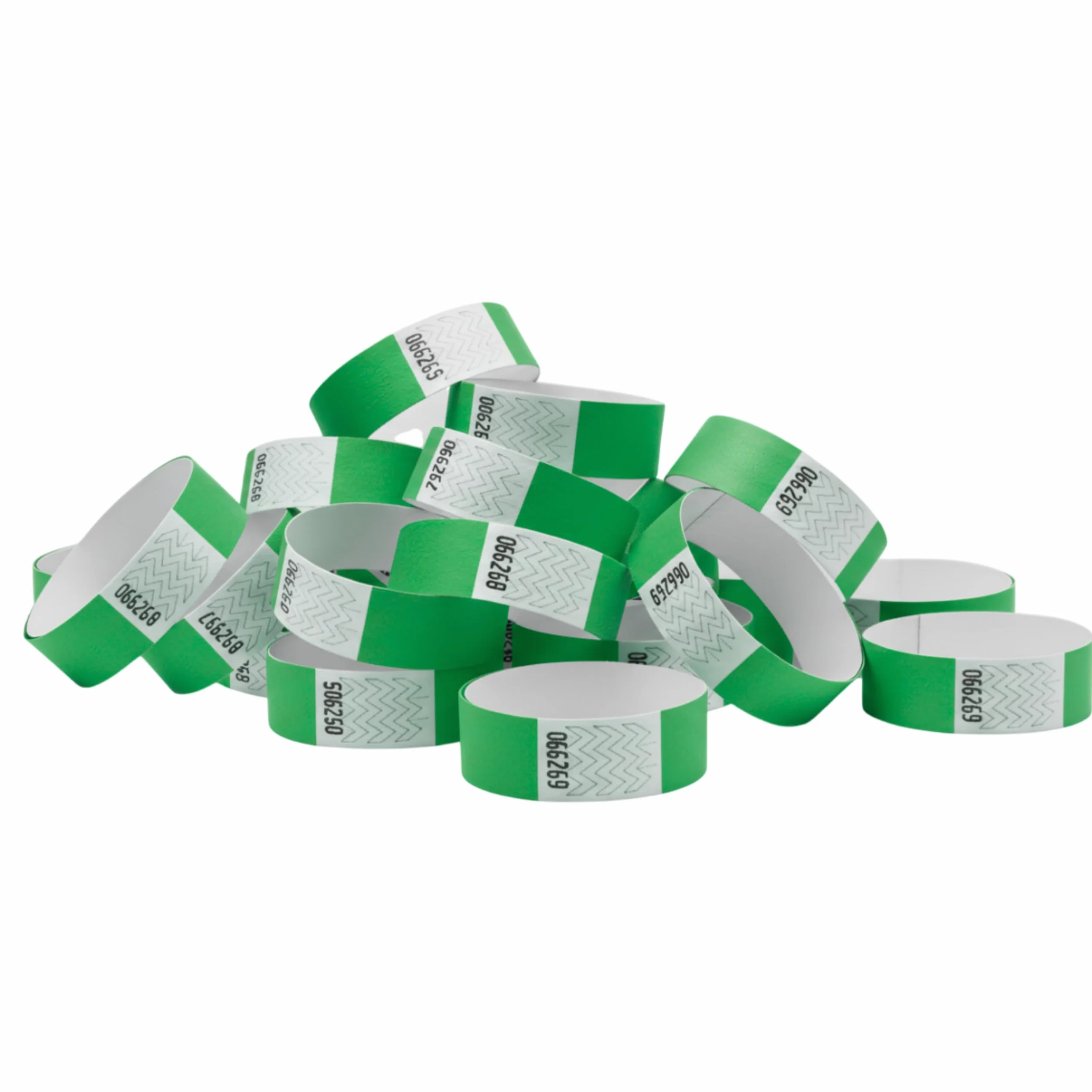 Pulseras de Papel Tyvek® Lisas para Control de Acceso y Eventos, Resistentes al Agua, Numeradas, 1000 Verde