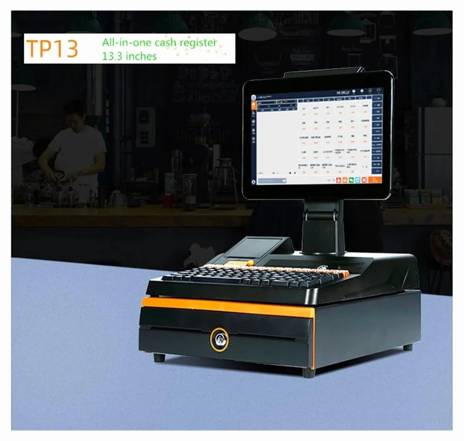 Pantalla táctil de 14.1 pulgadas, caja registradora, teclado, impresora integrada de 58 mm, paquete completo, computadora POS de fábrica, caja registradora para negocios y empresas(Nero)