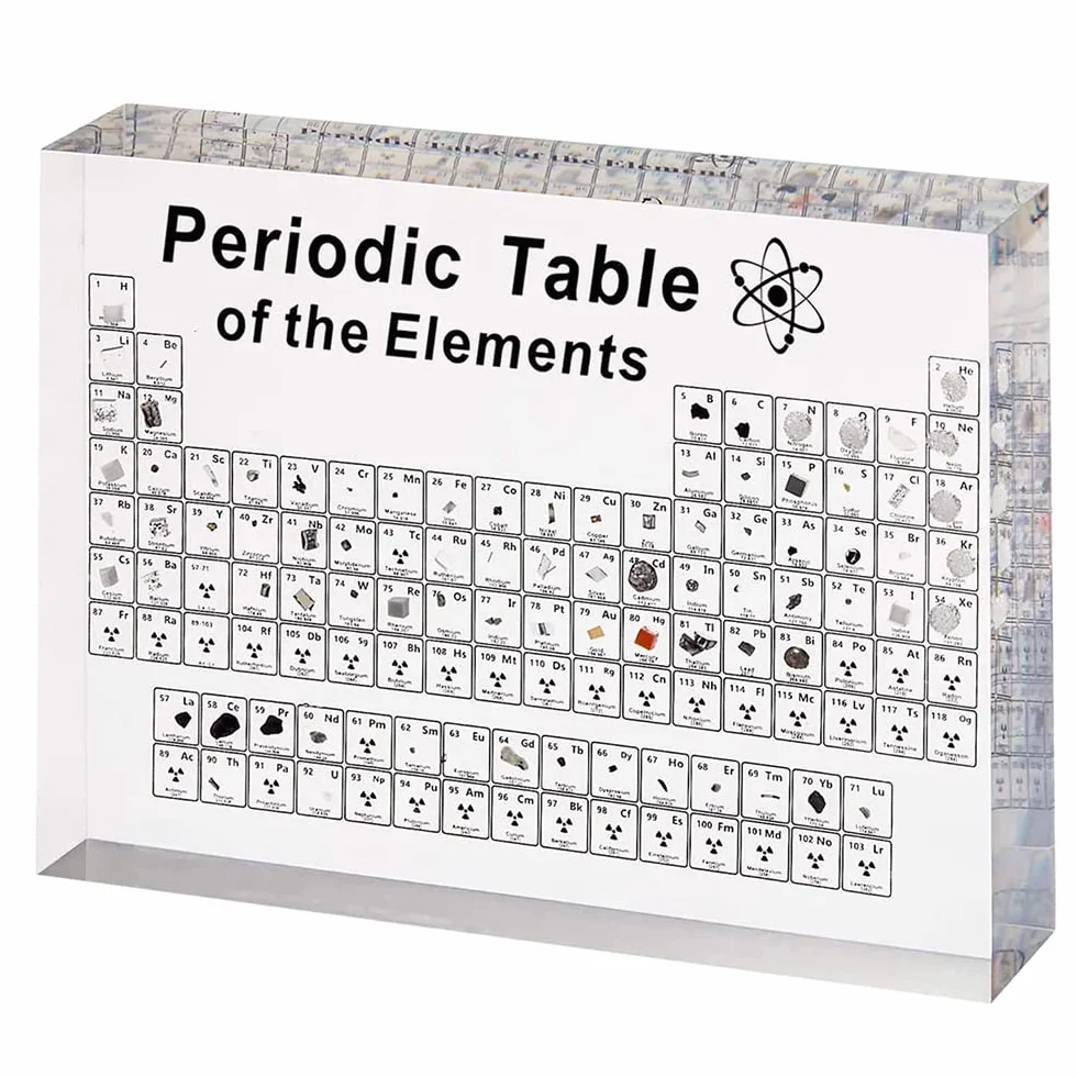 SnyBoo Tabla Periódica Con Elementos Reales - 83 Elementos en Acrílico - Regalo para Estudiantes y Químicos