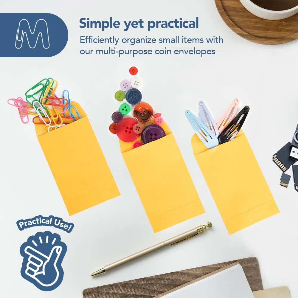 MOS - Sobres dorados #1 de 2.25 x 3.5 pulgadas, paquete de 550 sobres pequeños amarillos autosellantes para monedas, semillas, piezas pequeñas, coleccionables, joyas, almacenamiento de manualidades