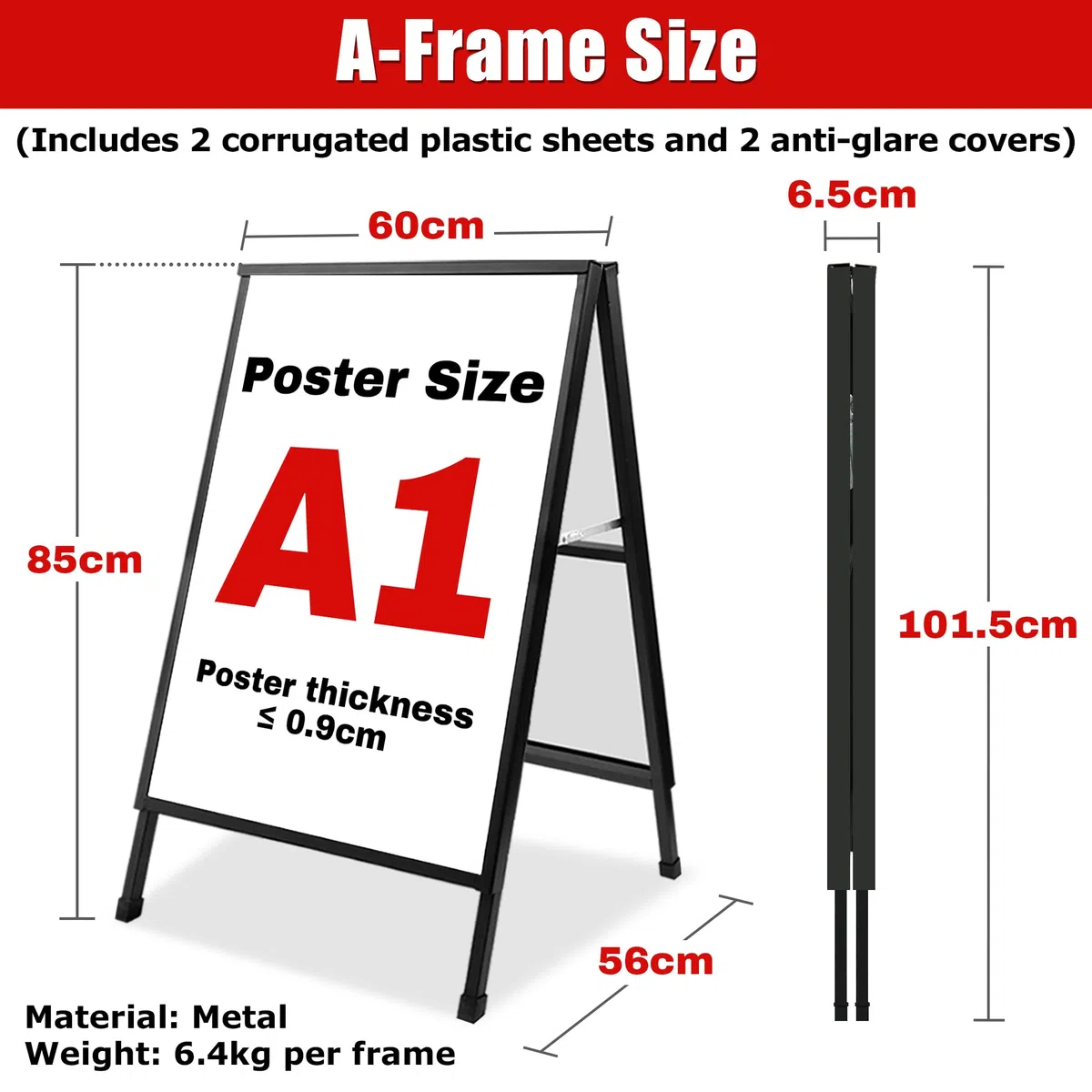 WIIGO - Carteles A1 A para pavimento con marco, doble cara, soporte de exhibición de carteles con 2 cubiertas antirreflejos y tableros corrugados para negocios, restaurantes, publicidad