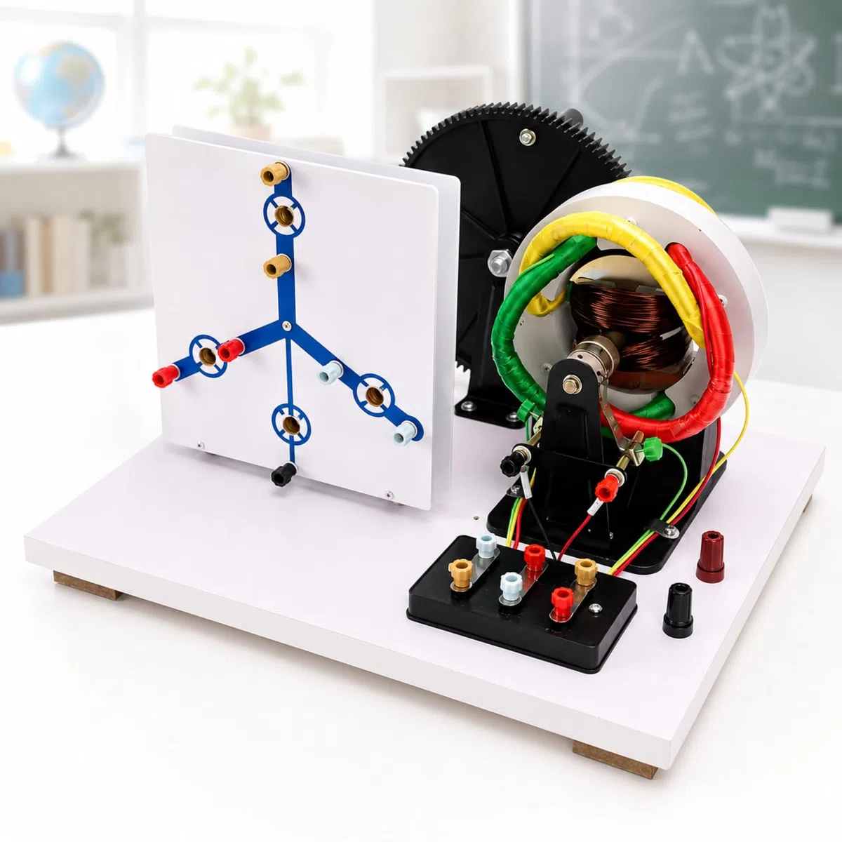 Modelo De Generador Trifásico De Ca/CC Accionado Manualmente, Material Didáctico Físico con Estructura Funcional Visible para Aulas De Física Y Laboratorios De Ciencias