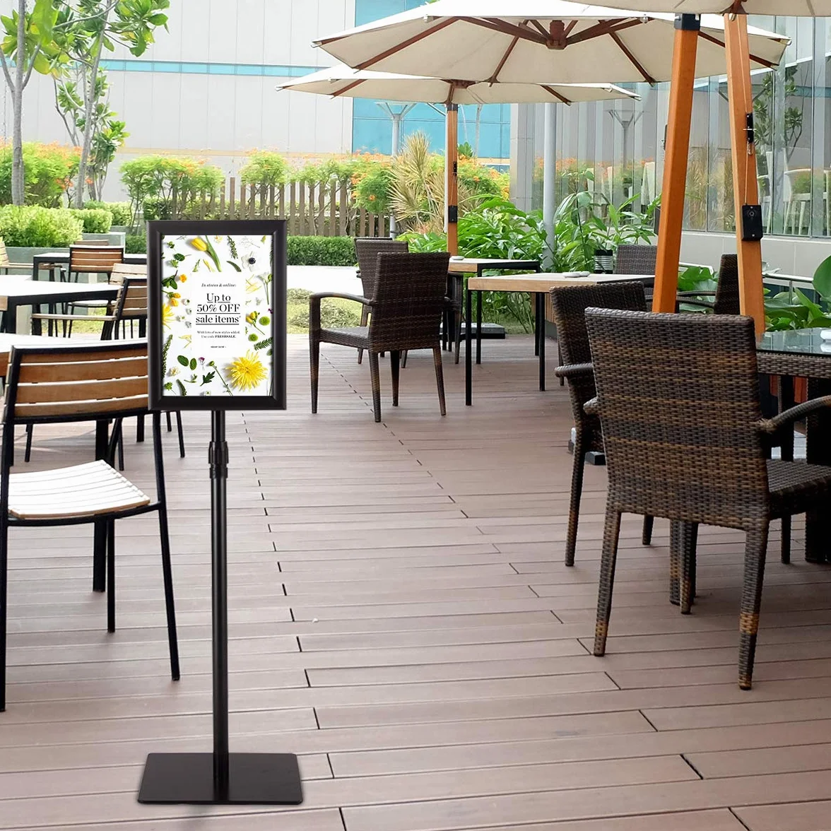 GOPLUS Soportes de Pedestal para Carteles A4, Soporte de Suelo Ajustable en Altura para Pósteres de 28 x 21 cm con Marco de Aluminio y Base de Metal, Vista Vertical Horizontal para Hogar (2,Negro)
