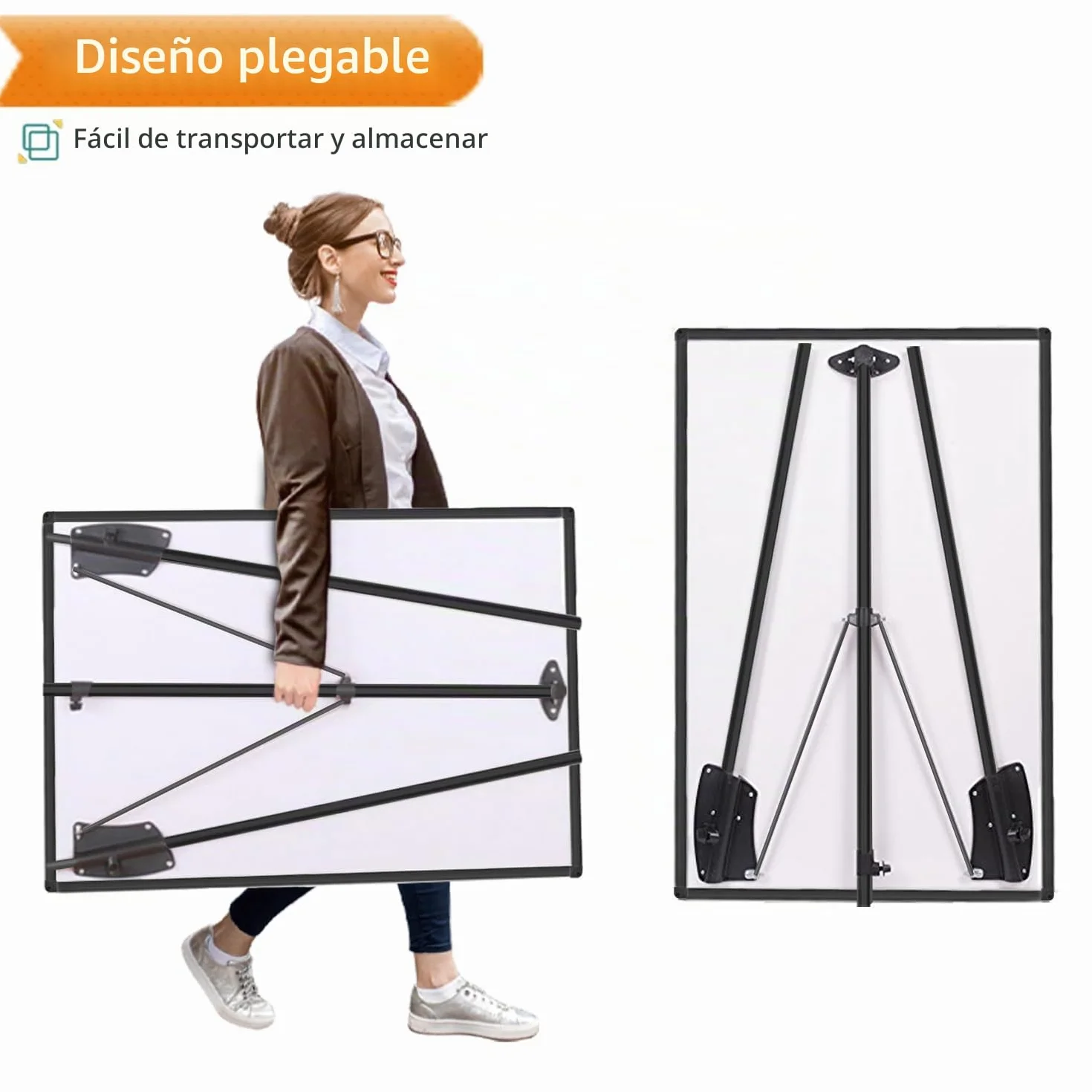 VIZ-PRO Pizarra blanca magnética 90x60 cm con caballete altura ajustable marco negro