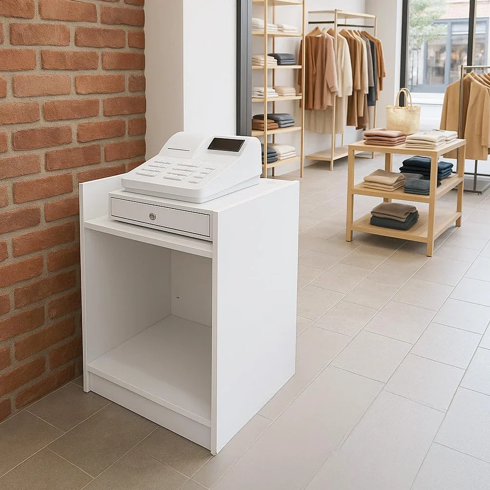 Mostrador para Caja Registradora MDF Blanco 60x60x90cm Modular Compacto 2 Estantes