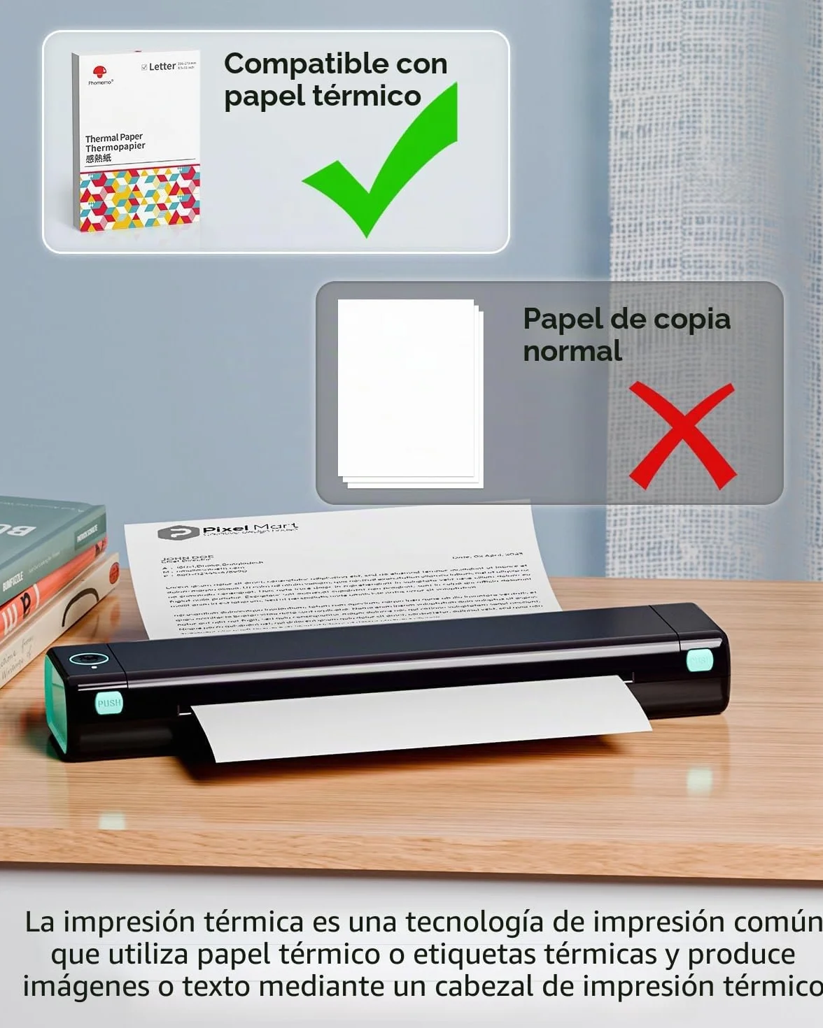 Phomemo Papel Térmico M08F A4 Compatible Con Phomemo M08F M08D M832 M832D M833 M834 Q302 y Otras Impresoras Portátiles A4, Papel de Impresora M08F, 200 hojas