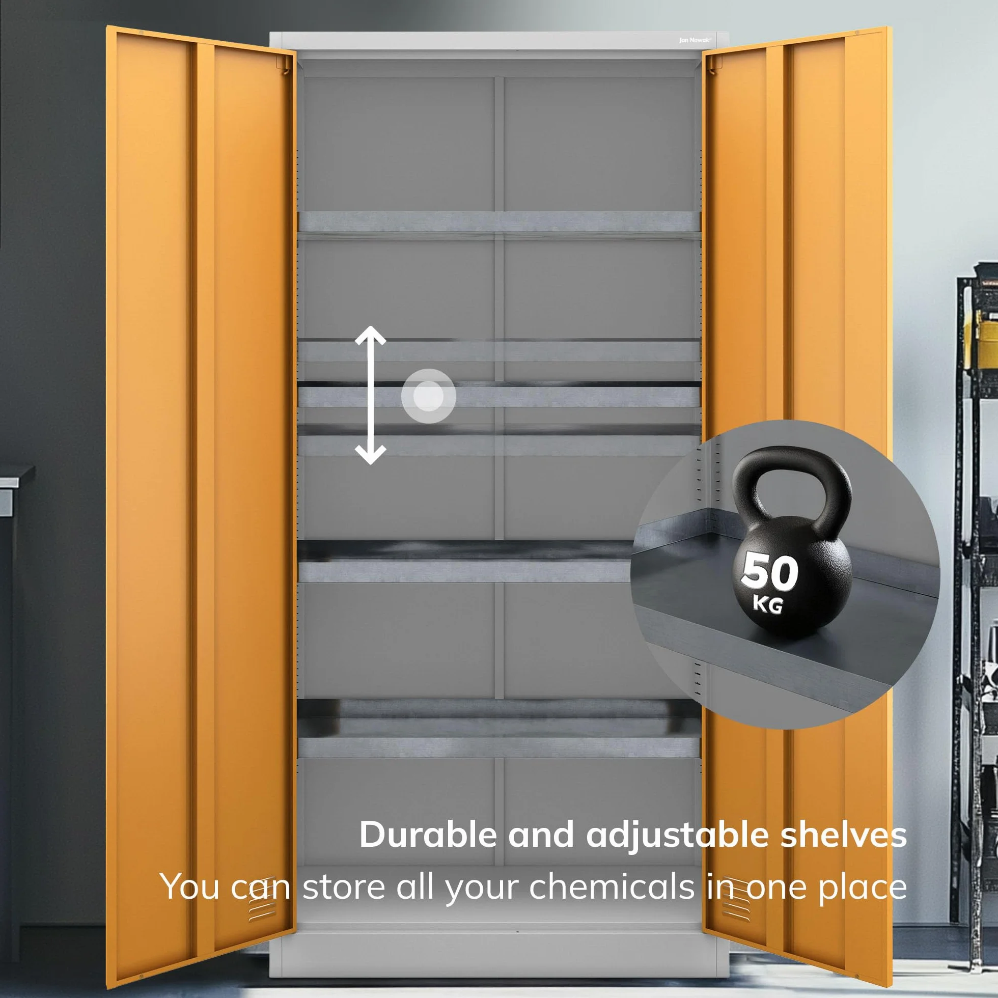 Armario de Acero para Productos Químicos 90 x 185 x 40 cm con Cerradura 4 Estantes