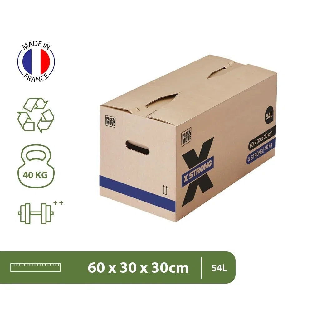 Pack and Move – Lote de 15 cajas de desplazamiento X Strong – 60 x 30 x 30 cm – Carga 40 kg – Extrema resistencia – Gran capacidad